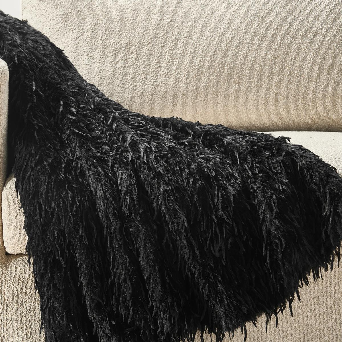Pluma Faux Feather Throw 50" x 60" - Black