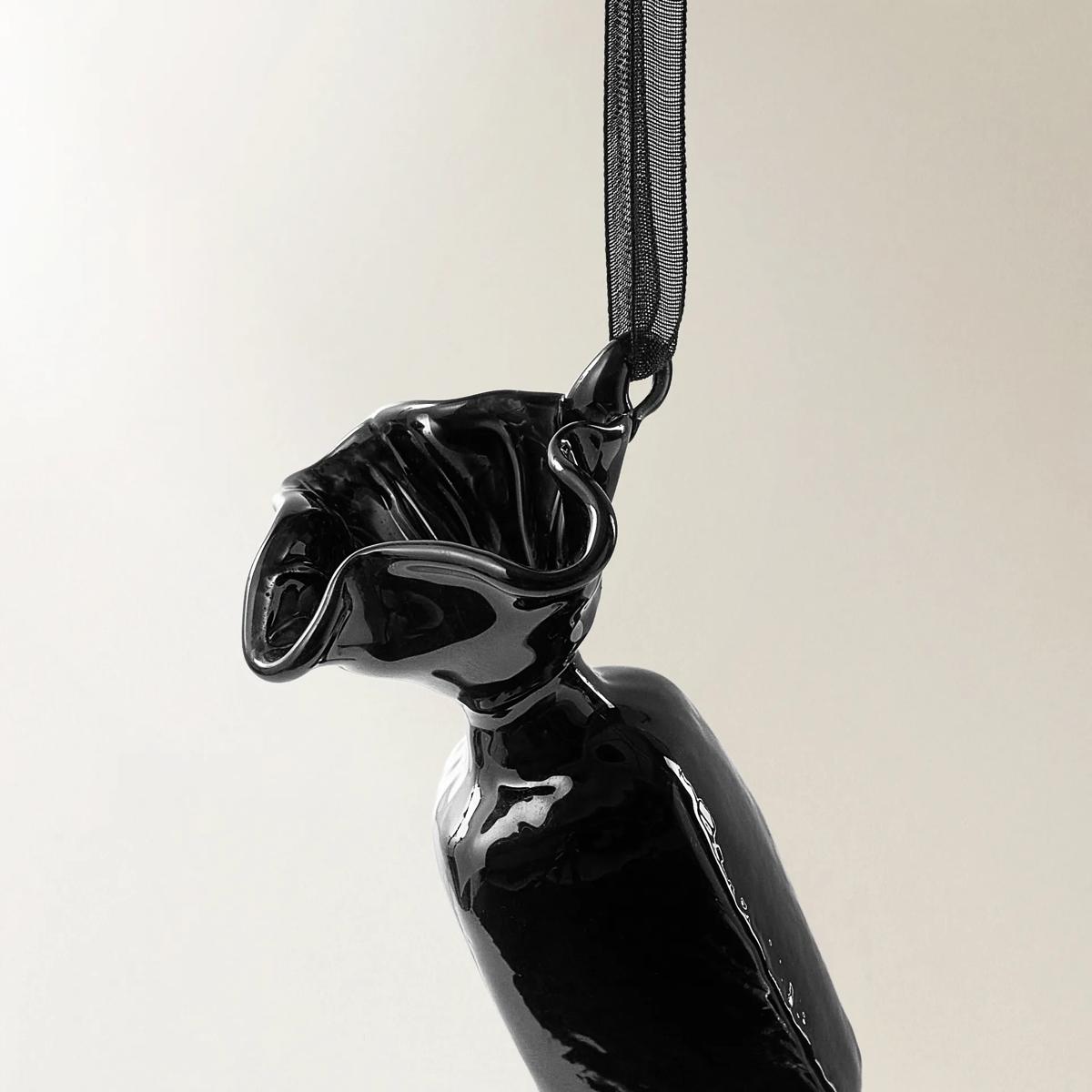 Black Glass Candy Ornament - Set of 6