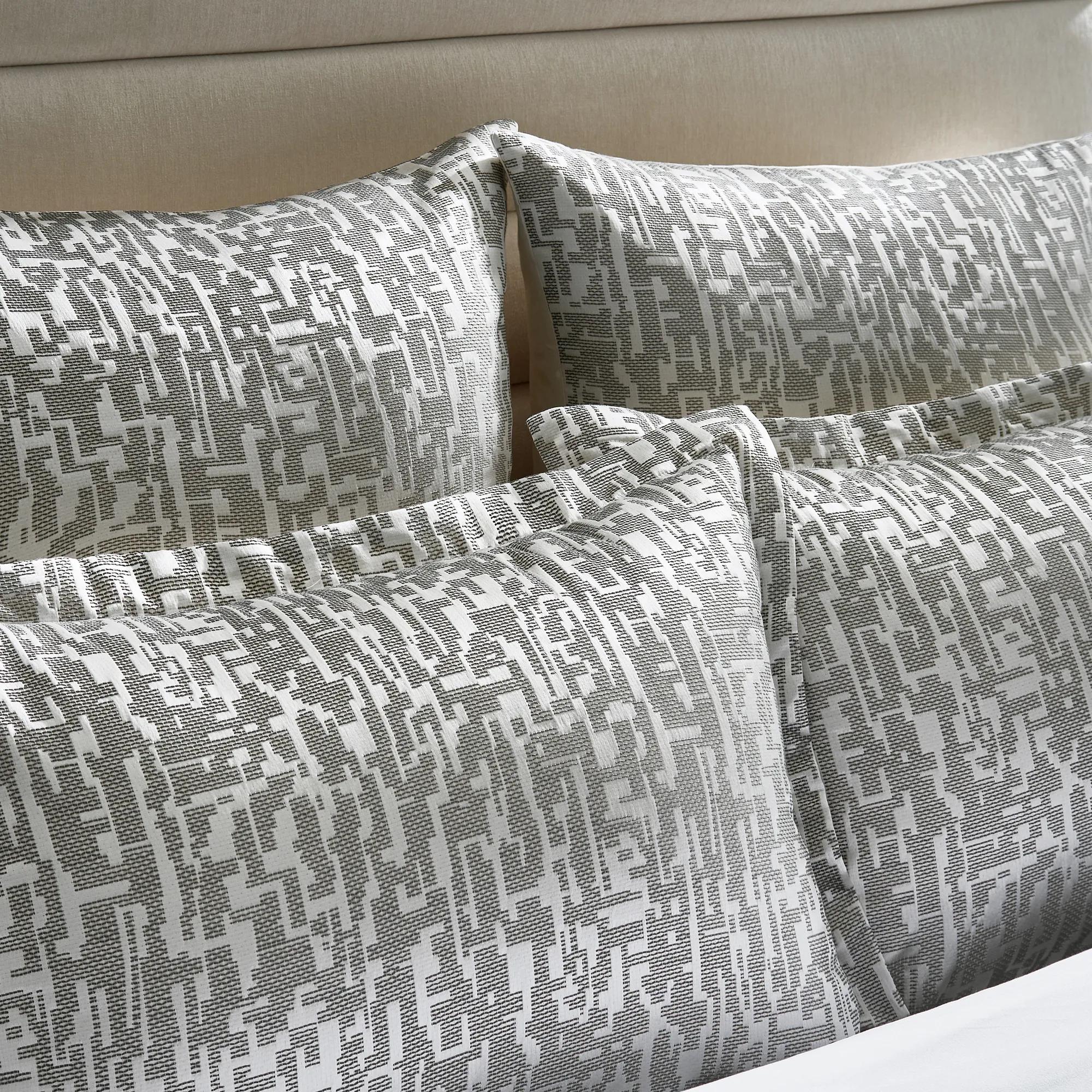 Podva Embroidered Bedding Set  - Pearl/ Charcoal