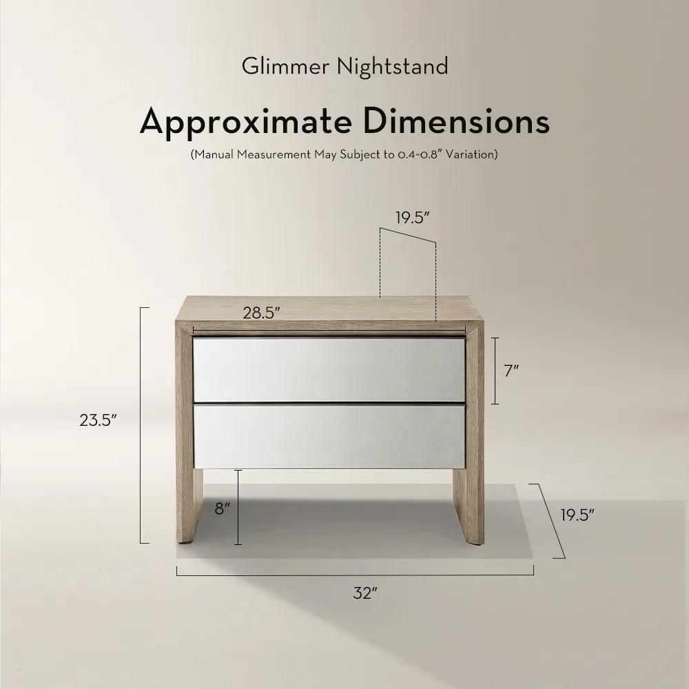 Glimmer Mirrored Seadrift Oak 2-Drawer Nightstand (32