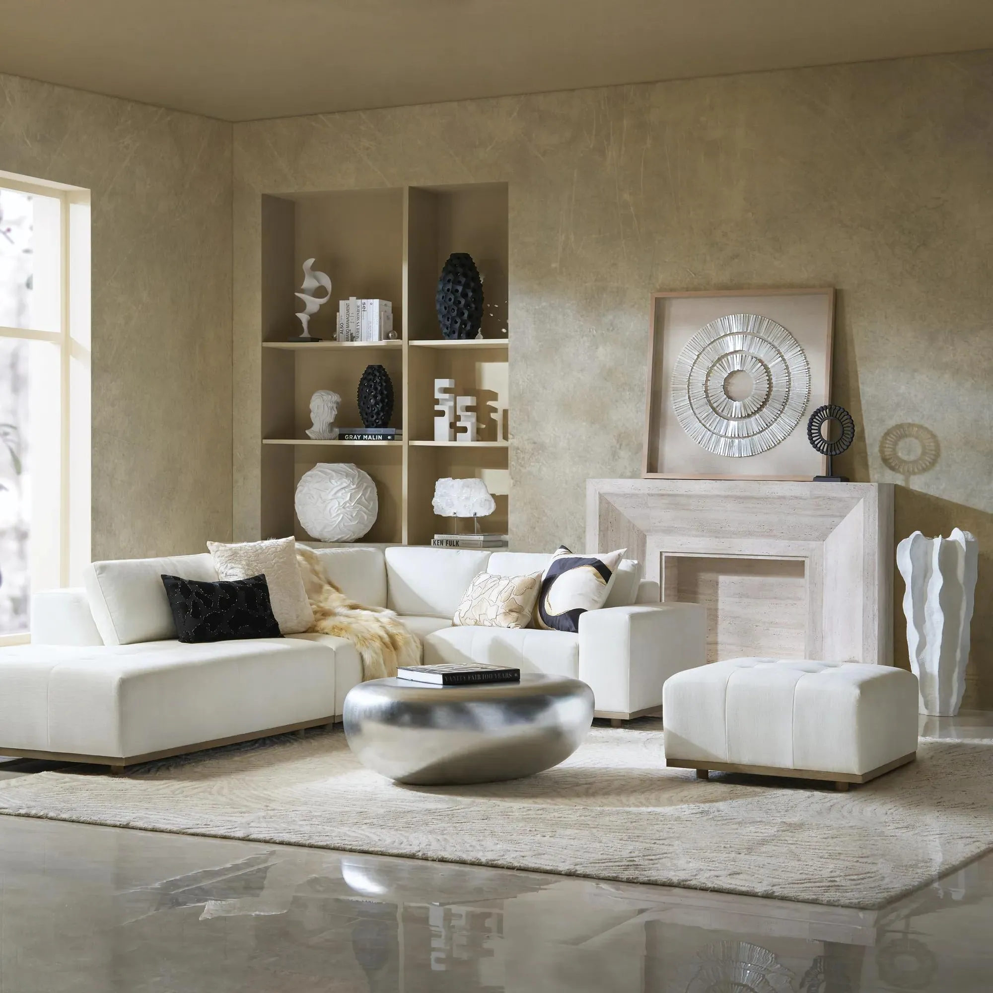 Carlos 5-Piece L-Shaped Oyster Linen Sectional