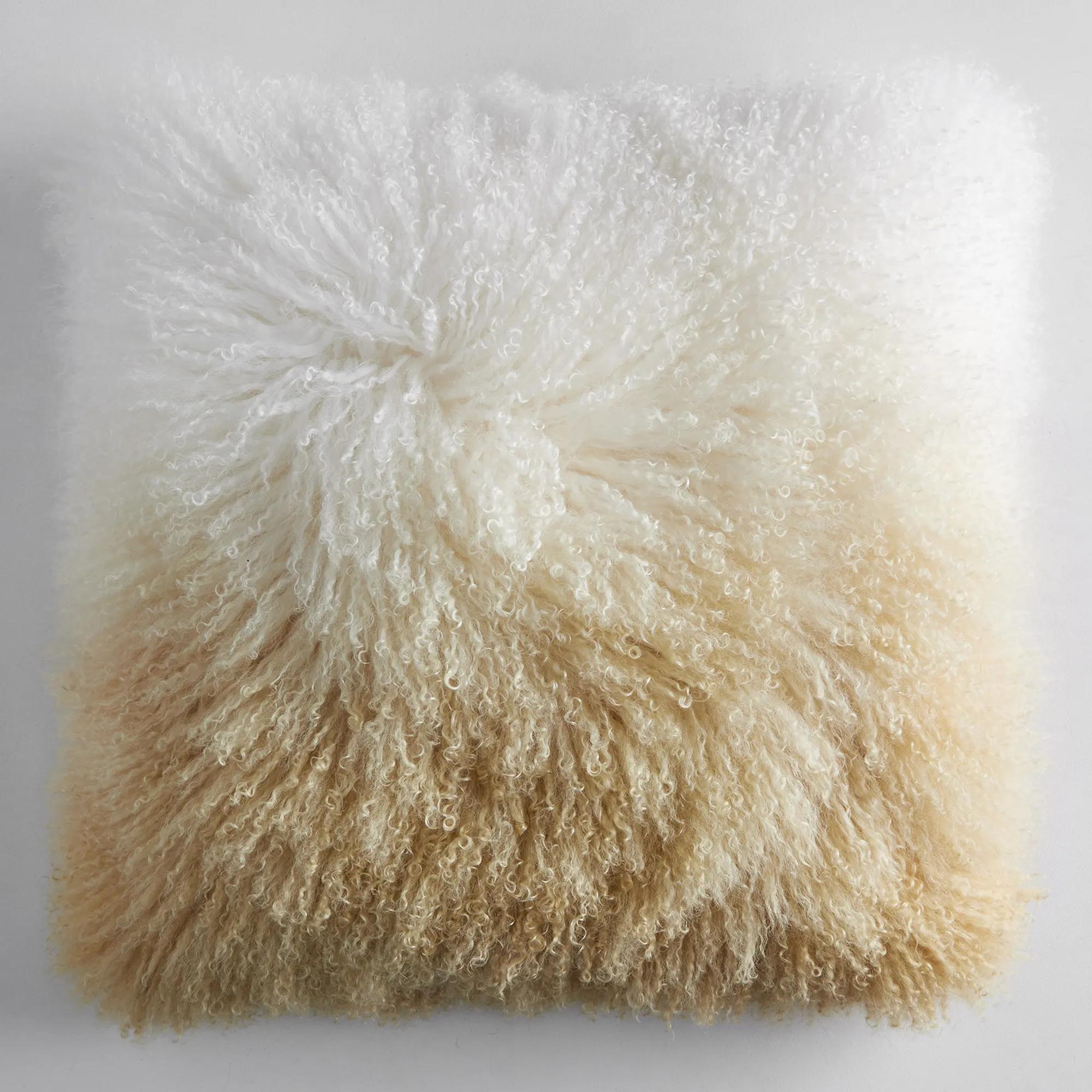 Ombre Mongolian Pillow 22" - White/Gold