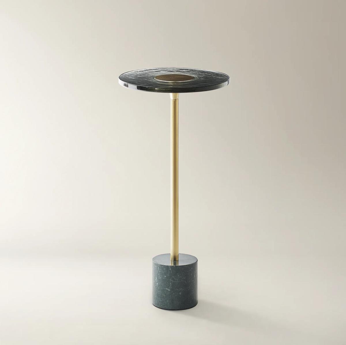 Seraphy Round Green Metal Side Table With Glass Top (13.75
