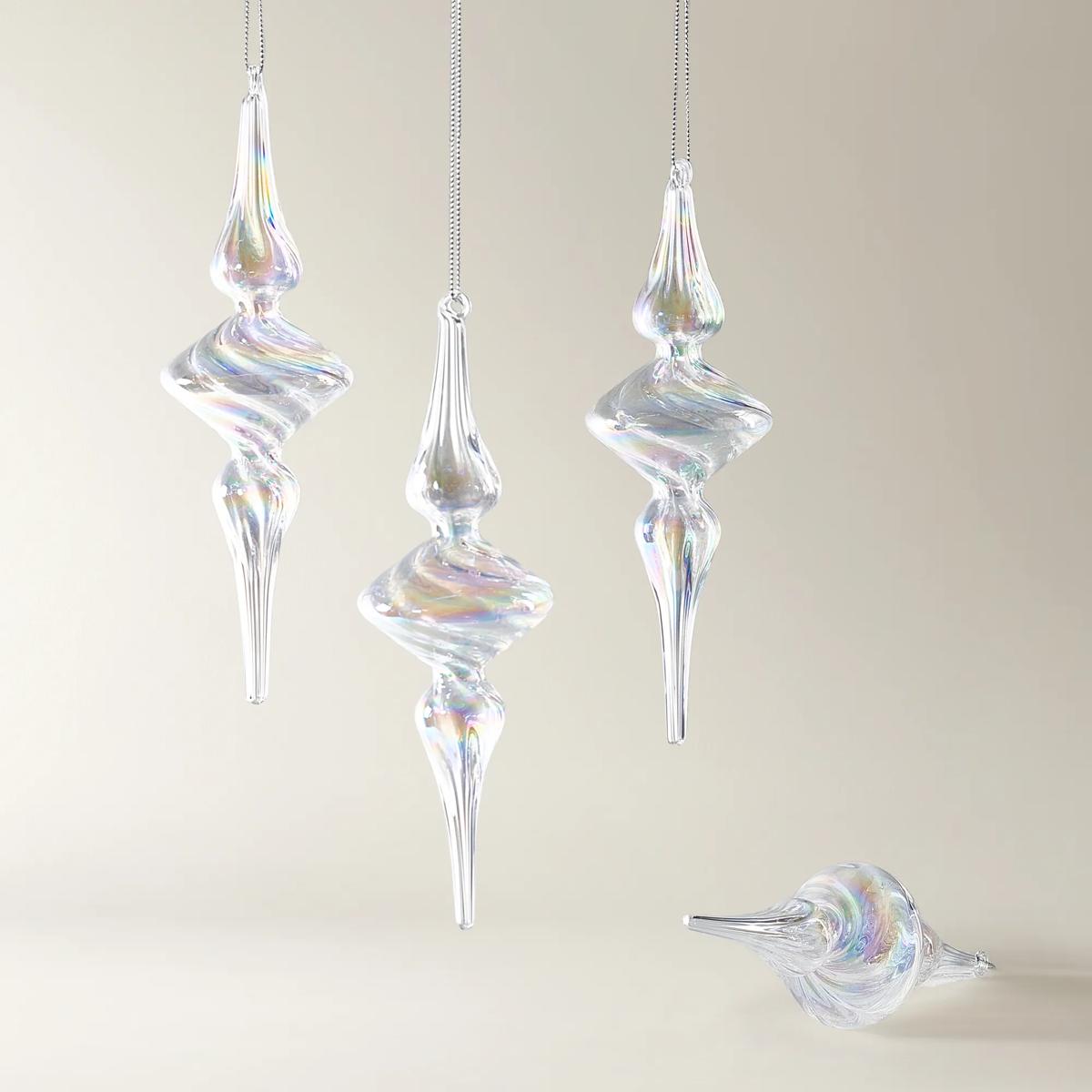 Iridescent Glass Spindle Ornament 7.75" - Set of 4