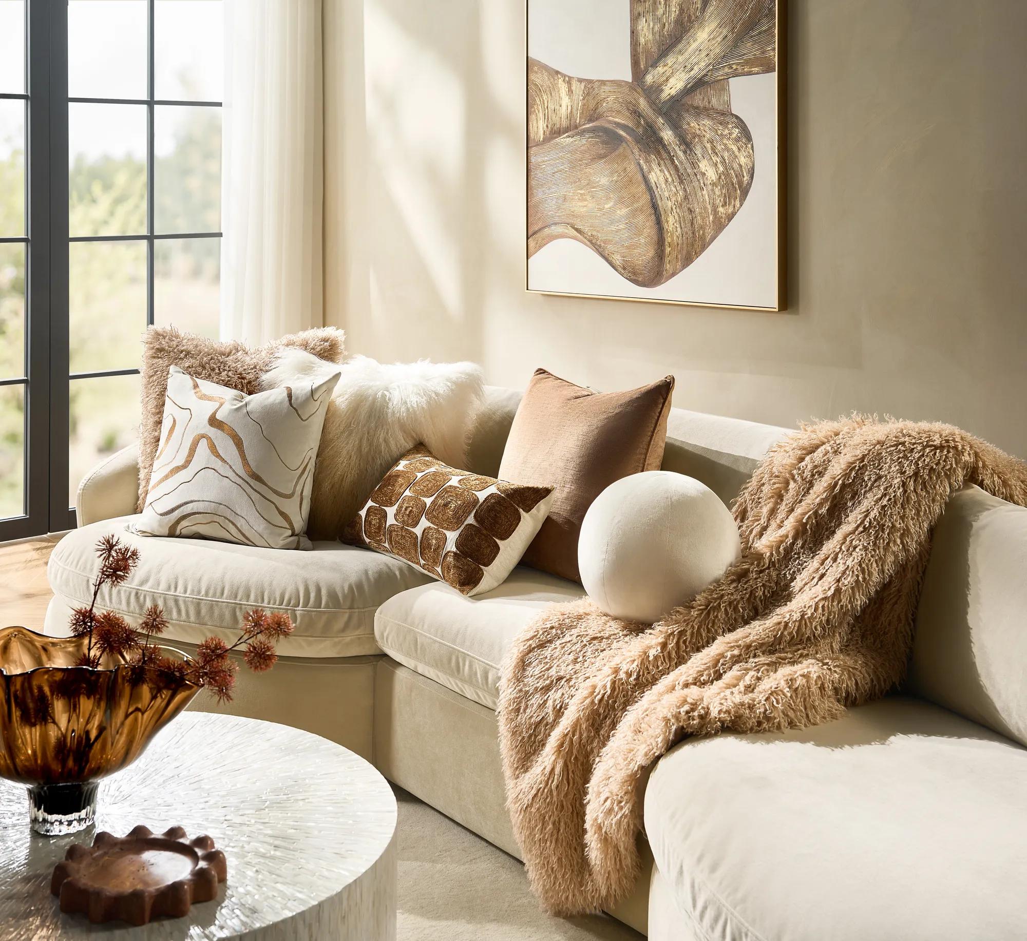 Mia Gold Ombre Mongolian Lamb Fur Pillow 22" x 22"