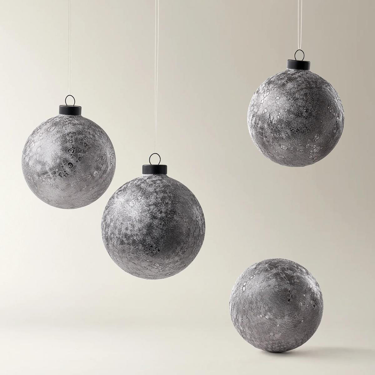 Silver Textured Glass Ornament - Set of 4