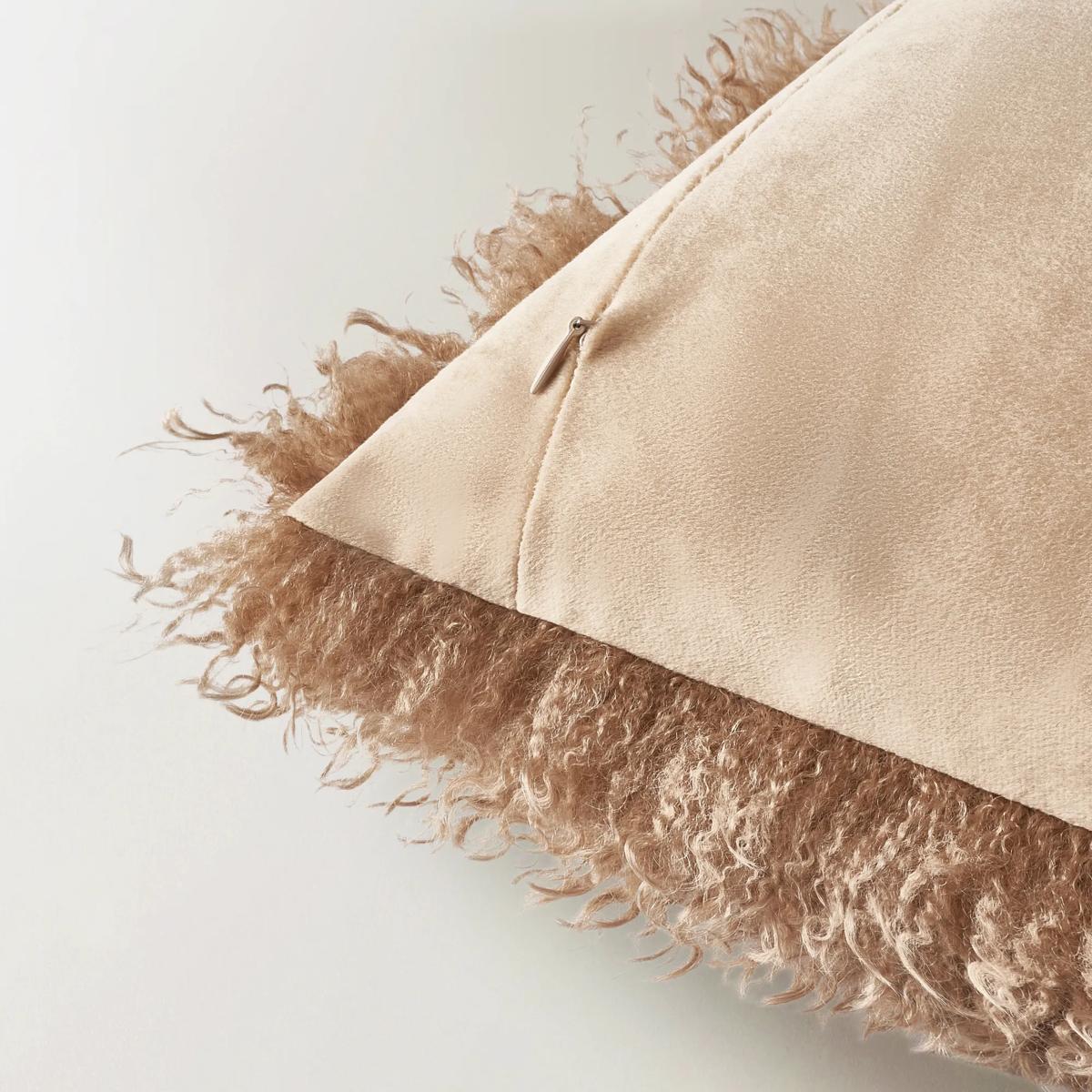 Micah Faux Mongolian Pillow 22" - Mocha