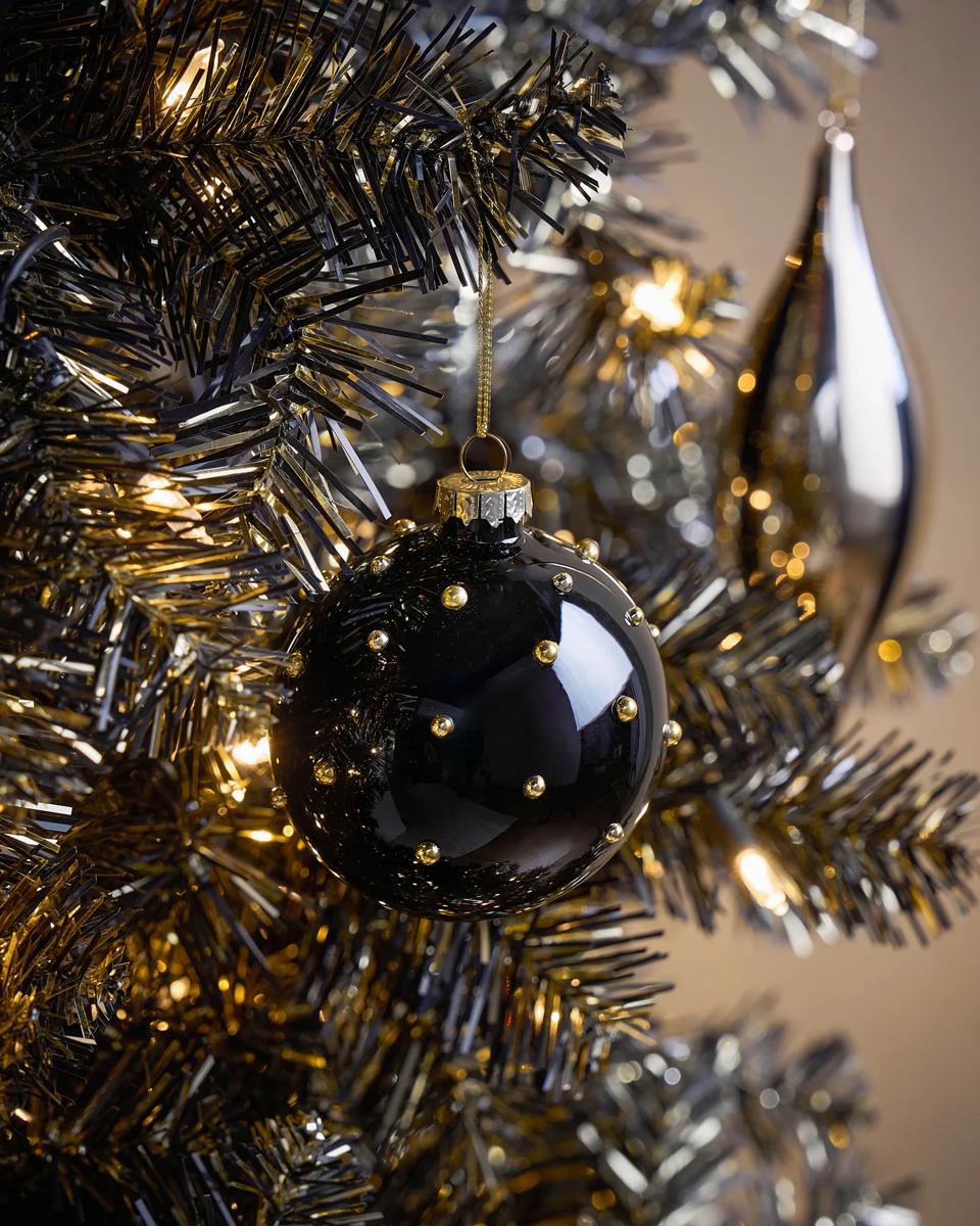 Black & Gold Dot Glass Ornament - Set of 6