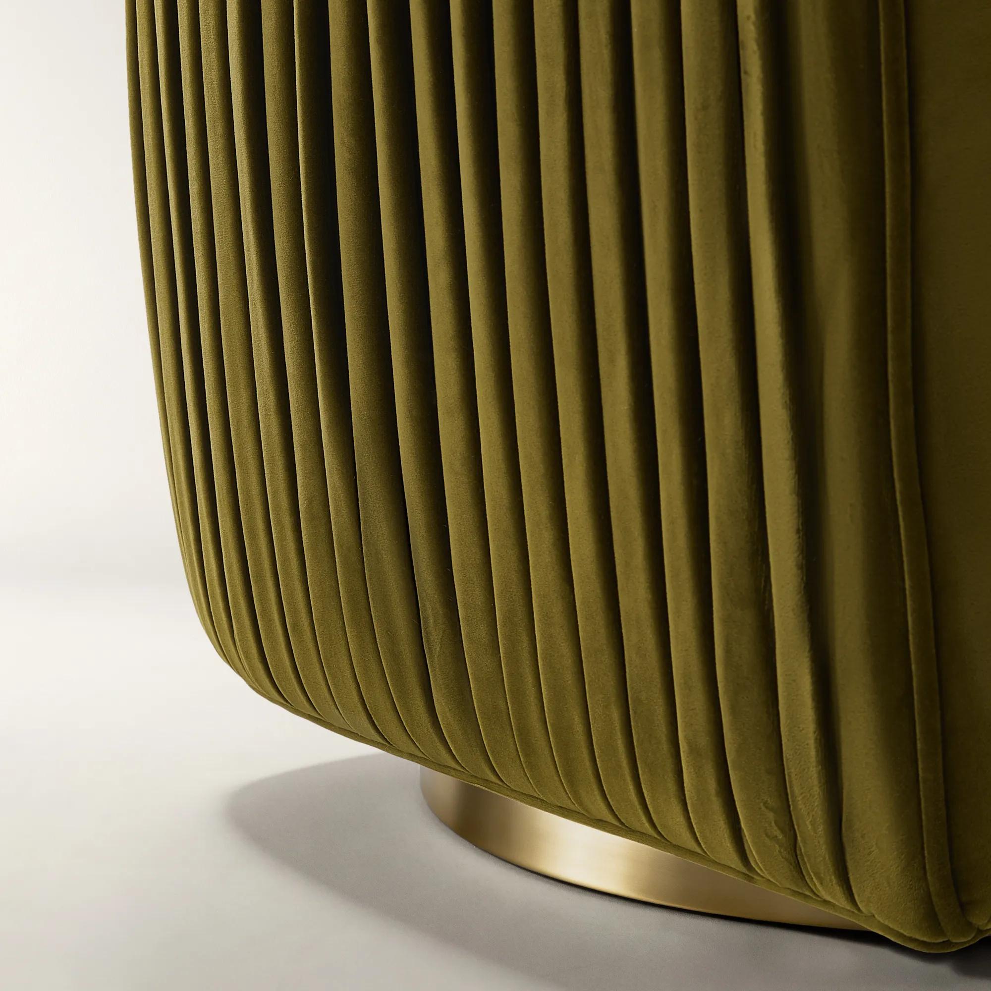Lyssa Pleated Deep Olive Velvet Swivel Accent Chair