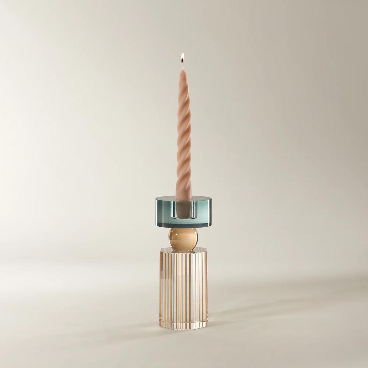 Cora Teal And Gold Crystal Glass Taper Holders | Z Gallerie