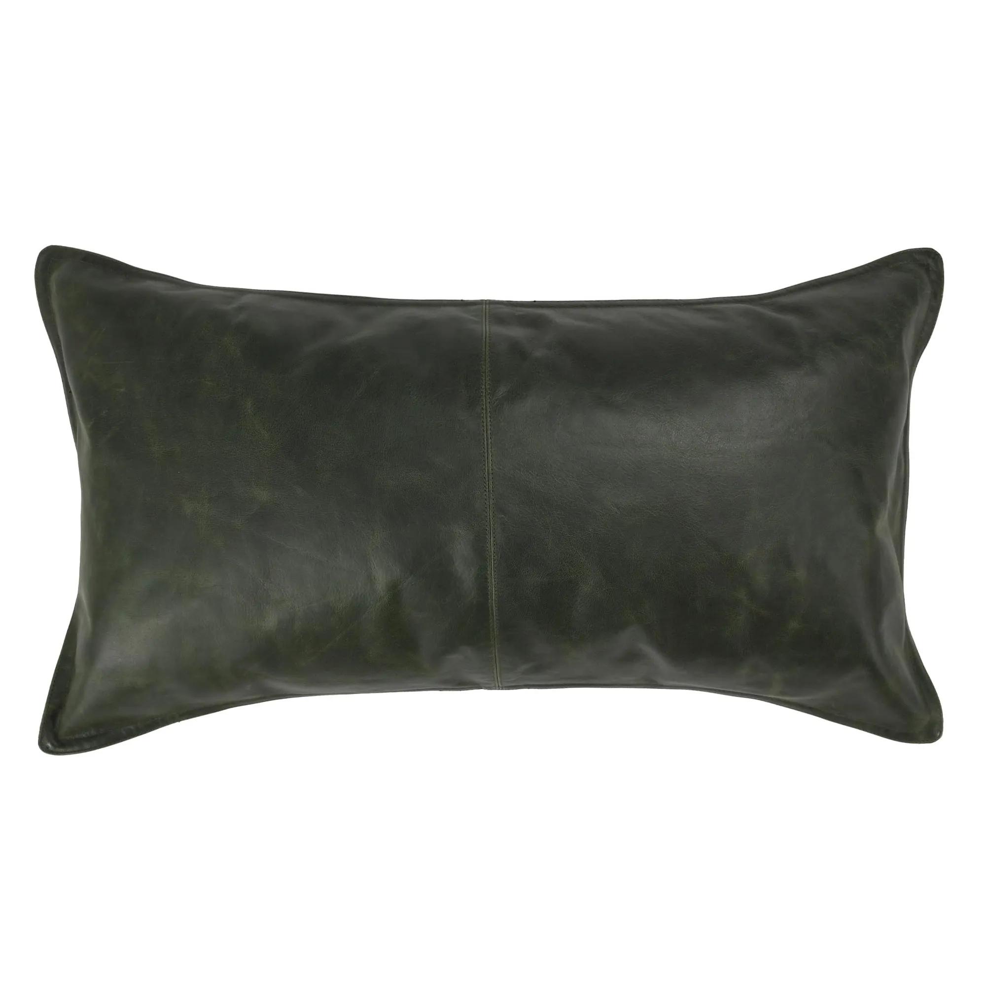 Dylan Forest Green Genuine Leather Pillow 14x26 | Z Gallerie