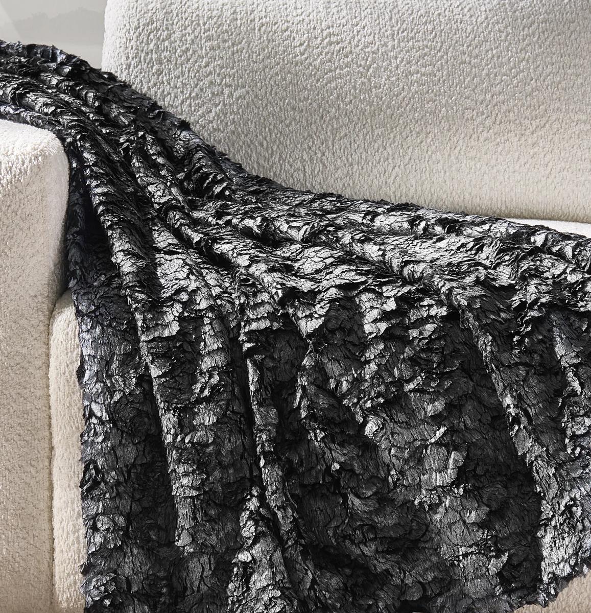 Celeste Metallic Faux Fur Throw 50" x 60" - Graphite