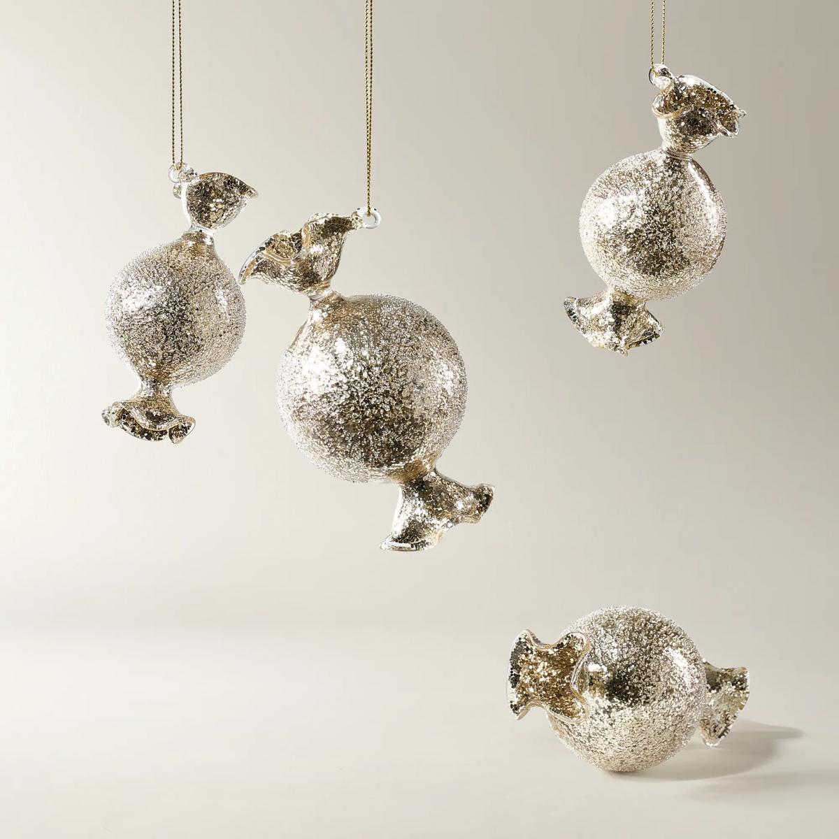 Glitter Glass Candy Ornament - Set of 4