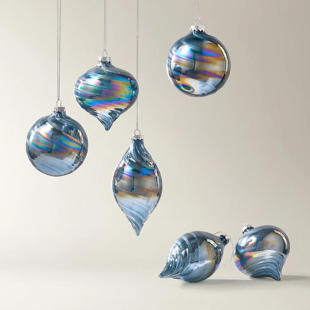 Iridescent Black Glass Ornament - Set of 6