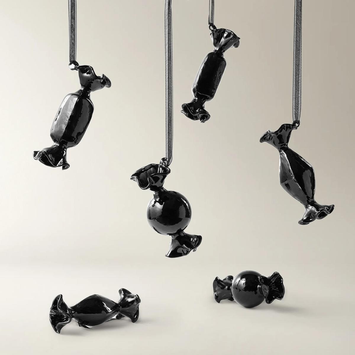 Black Glass Candy Ornament - Set of 6