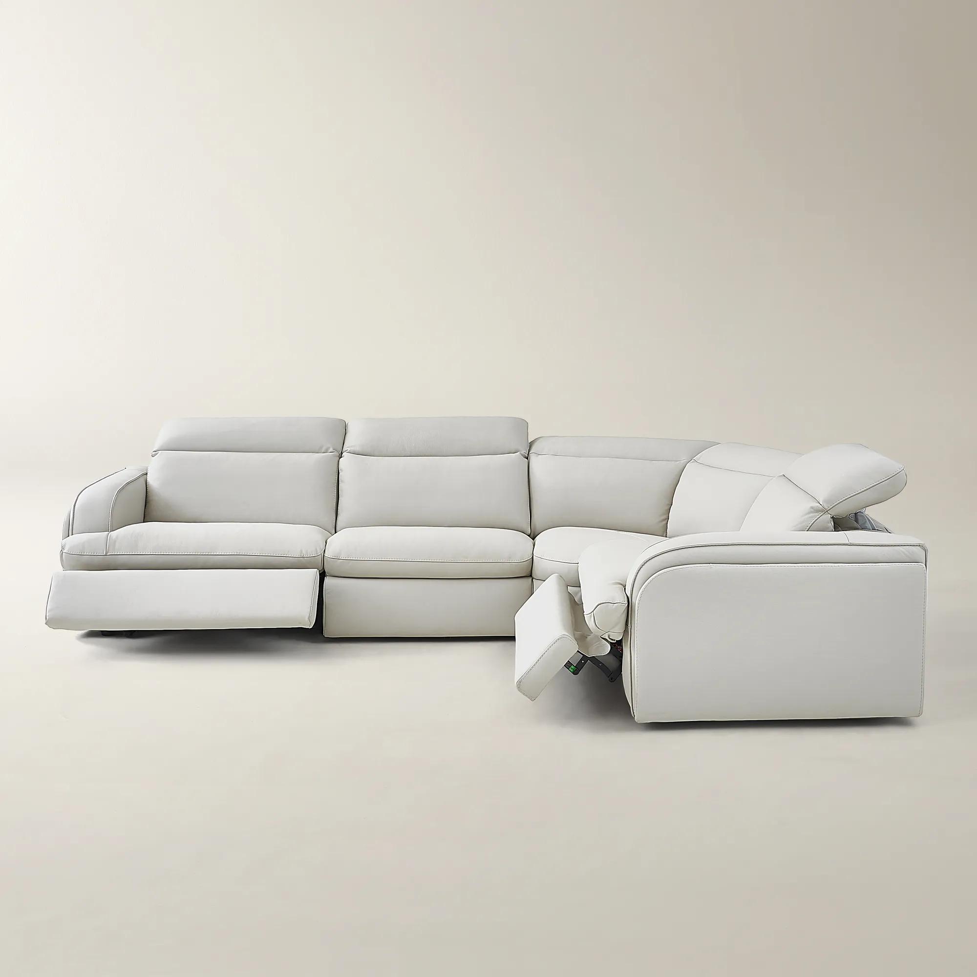 Terra 4-Piece Reclining Frost Leather Sectional With Right-Arm Chair