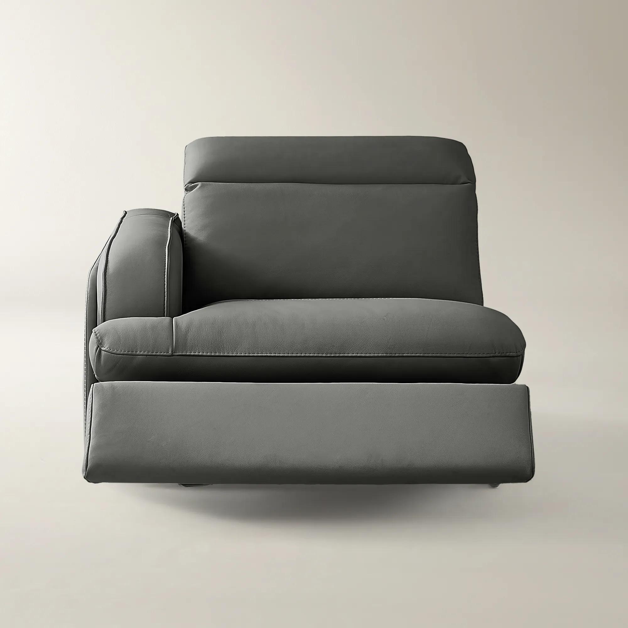 Terra Charcoal Leather Left-Arm Chair With Power Headrest