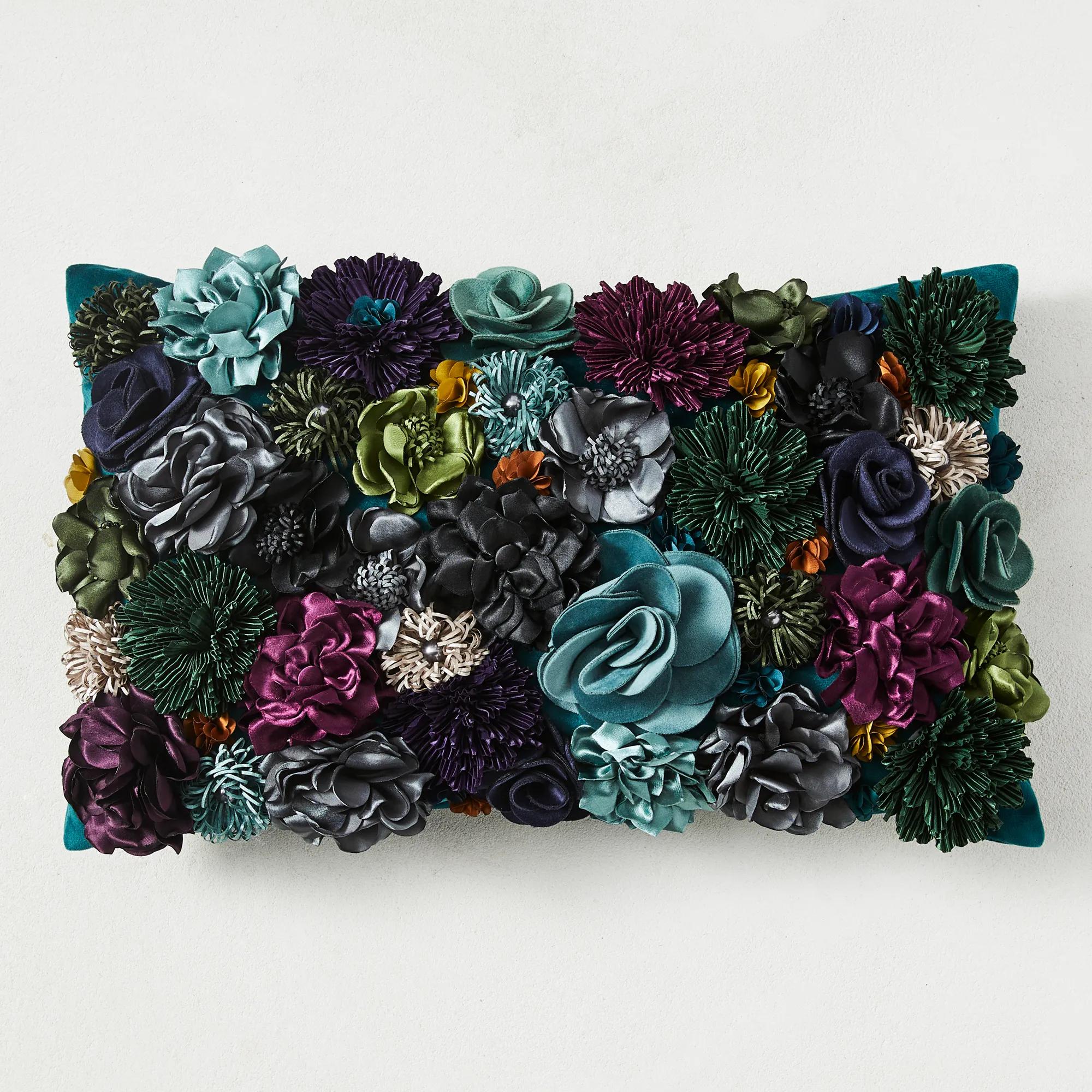 Posy Lumbar Pillow 12" x 20"- Cerulean