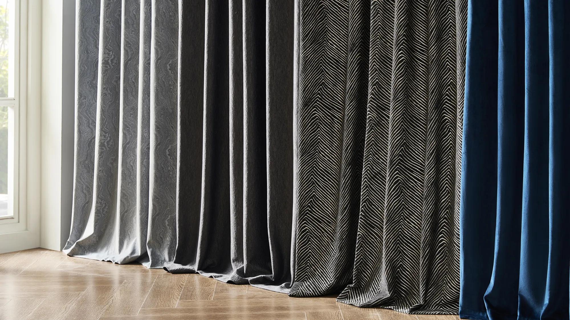 Mabel Velvet Swirl Curtain - Grey Blue