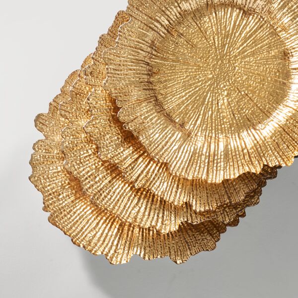 Spruzzo Glass Chargers Set of 4 with textured ruffled gold rim 13 inch diameter. title: Shop Spruzzo Glass Chargers