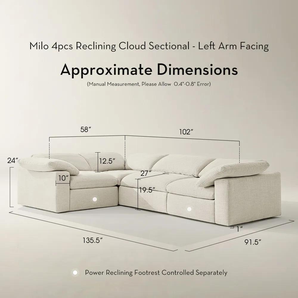 Milo 4-Piece L-Shaped Reclining Ivory Performance Fabric Sectional