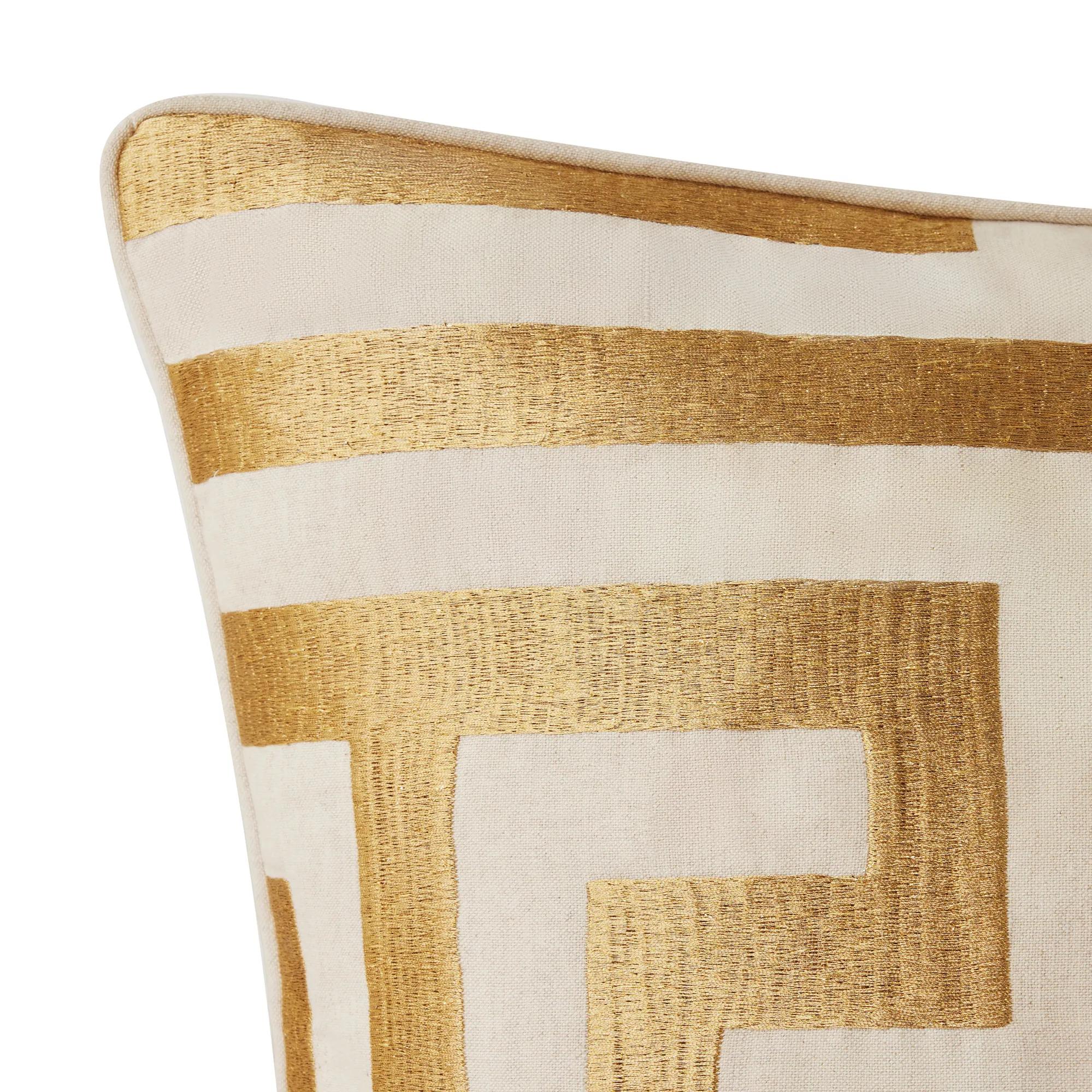 Cace Embroidered Gold/White Linen Pillow 22"x22"
