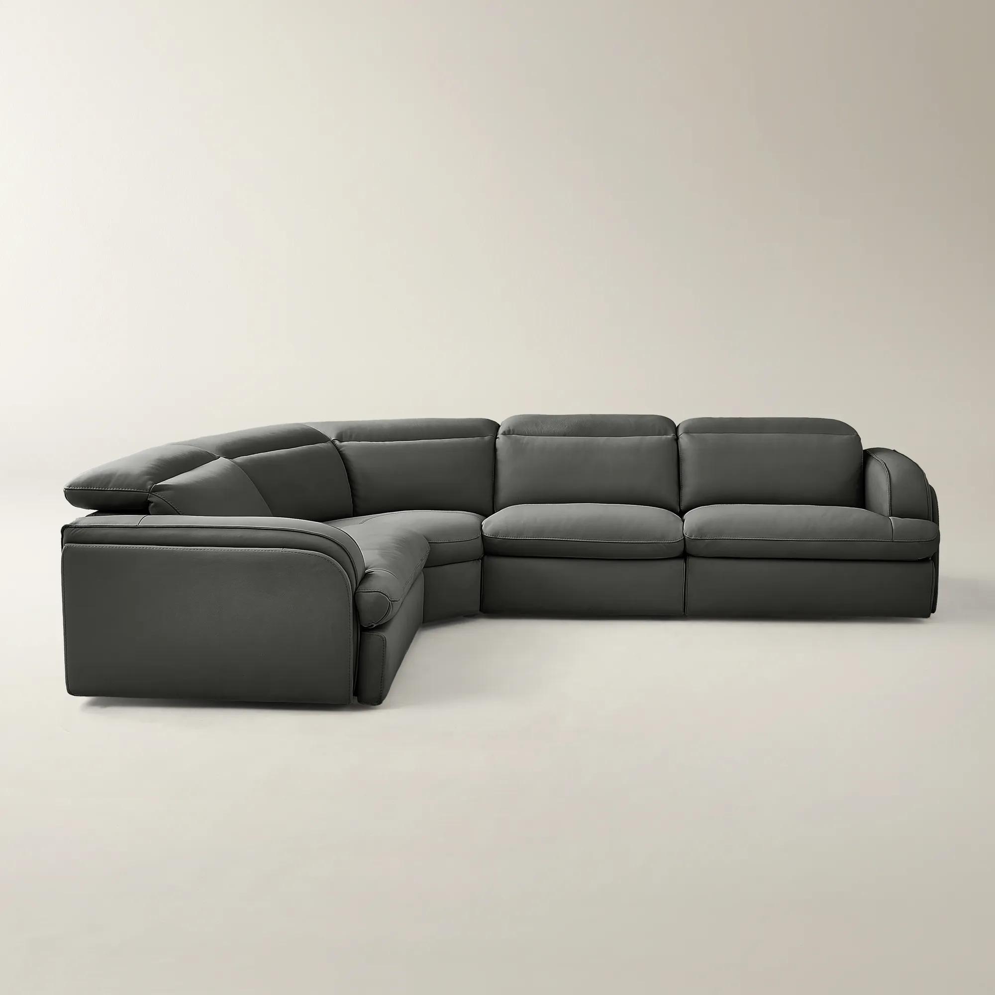Terra 4-Piece Reclining Charcoal Leather Sectional With Left-Arm Chair