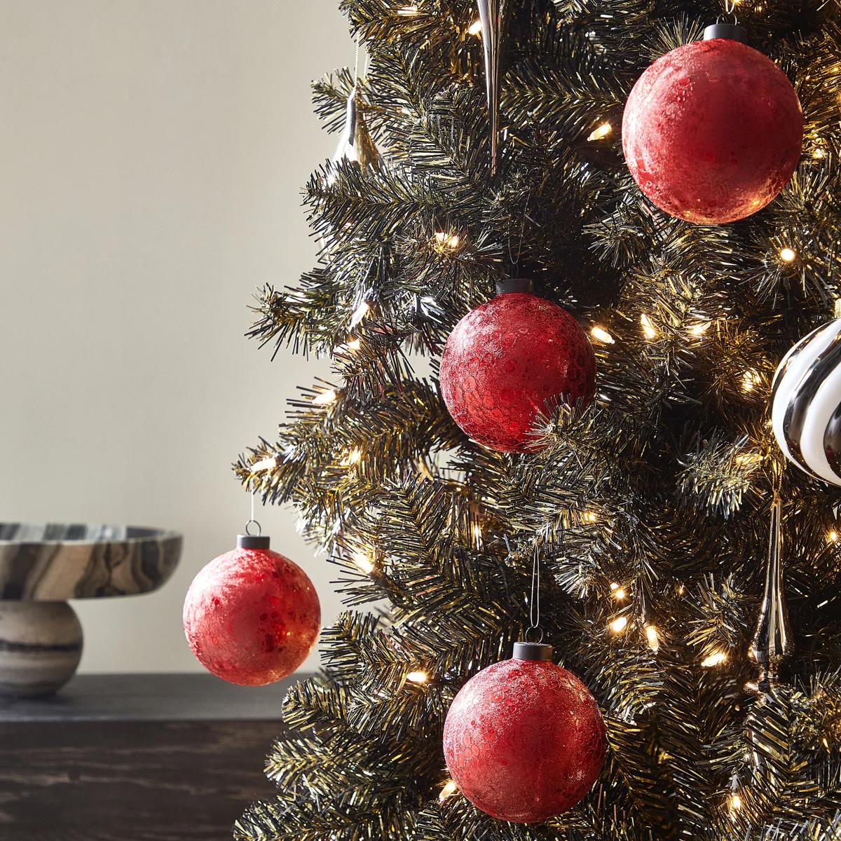 Red Textured Glass Ornament - Set of 4