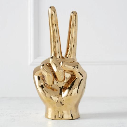 Peace Sign Gold Hand Ceramic Decorative Object 14"