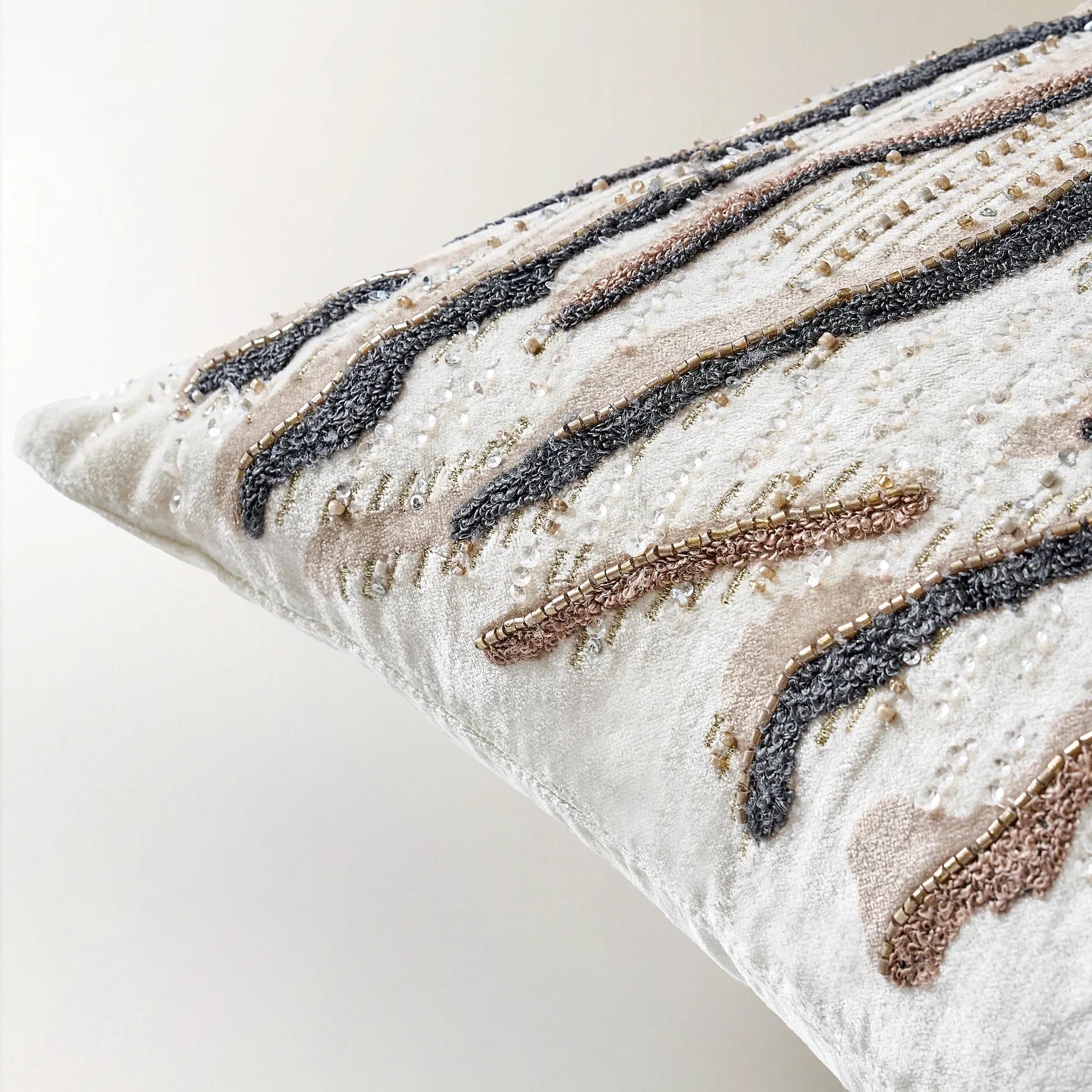 Roary Beaded Pillow 20" - Smoked Pearl