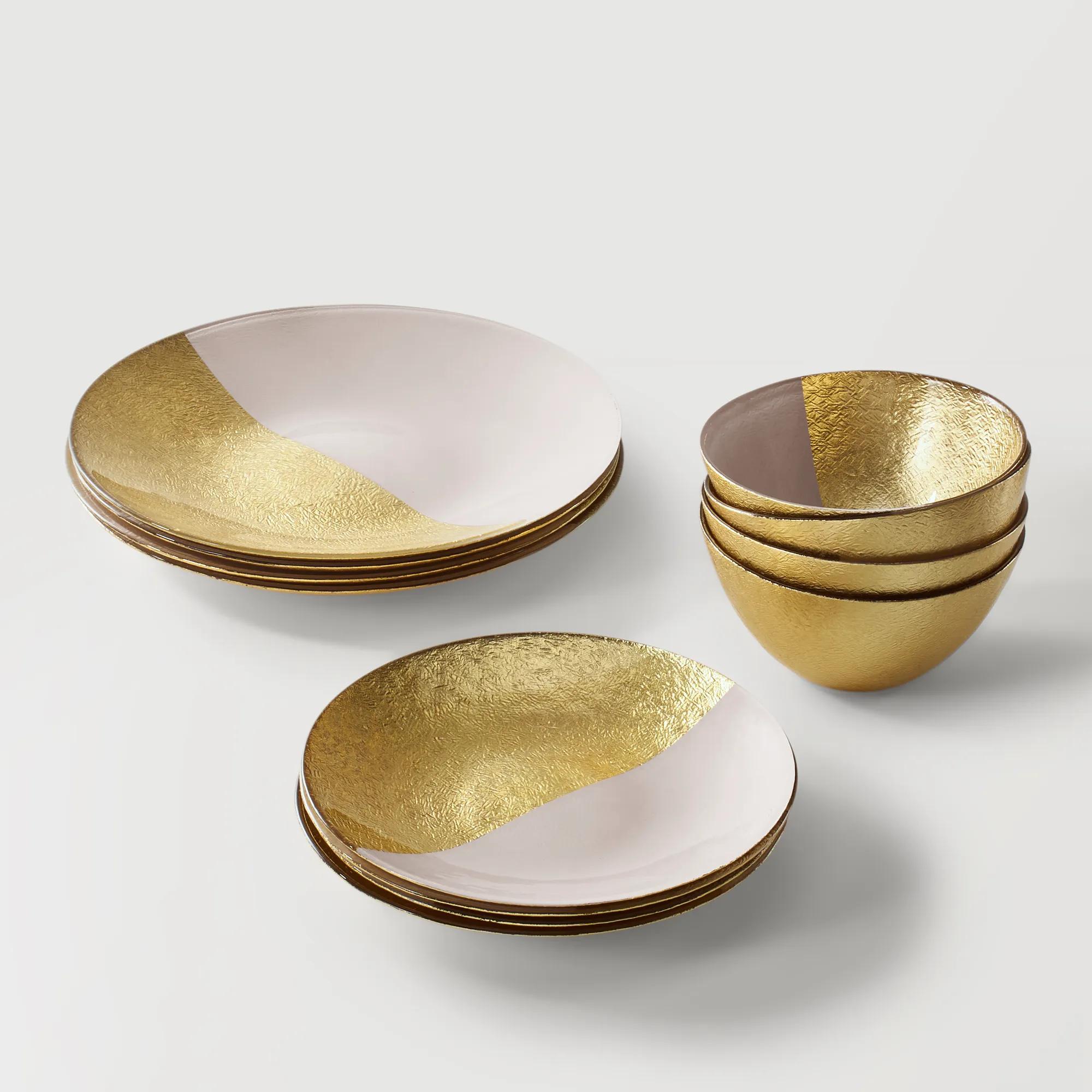 Gemini Dinnerware Sets - White and Gold