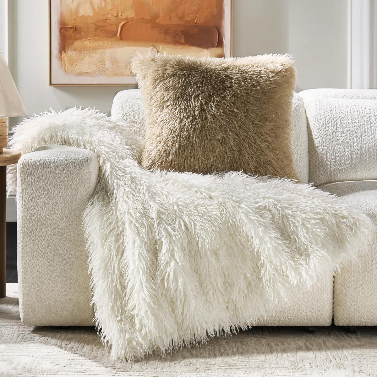 Micah Faux Mongolian Throw 50" x 60" - Ivory