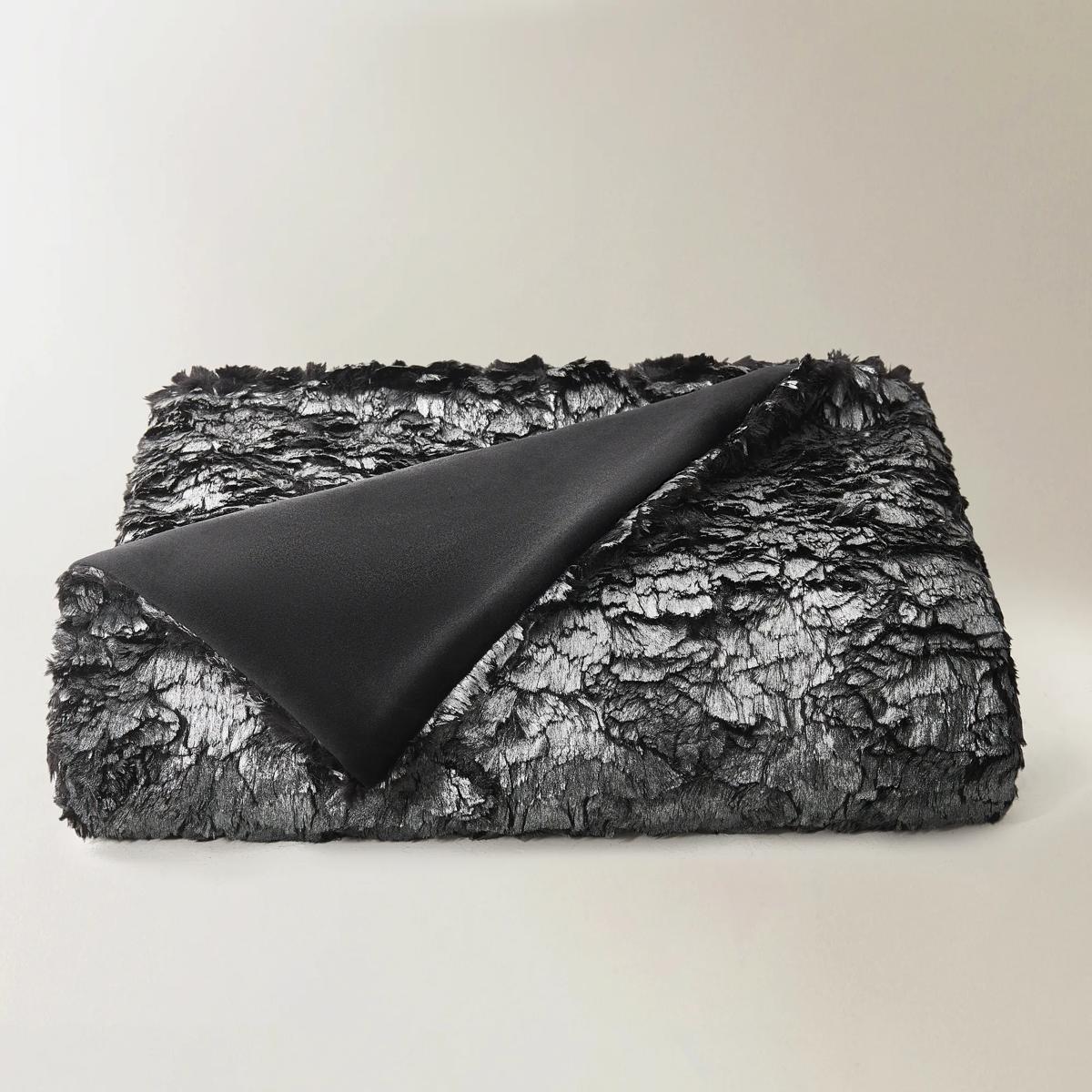 Celeste Metallic Faux Fur Throw 50" x 60" - Graphite