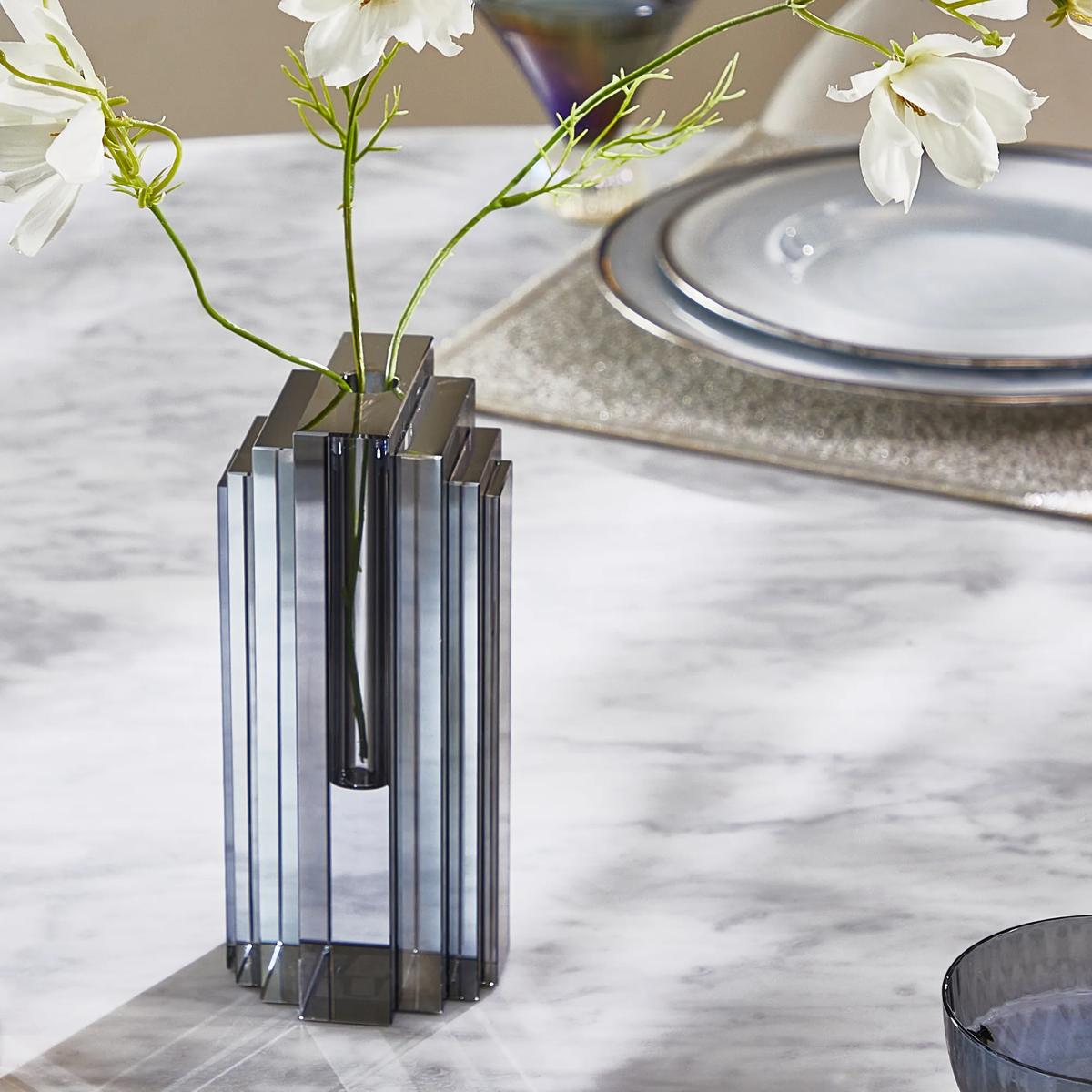 Lucca Crystal Vase - Mirrored Graphite