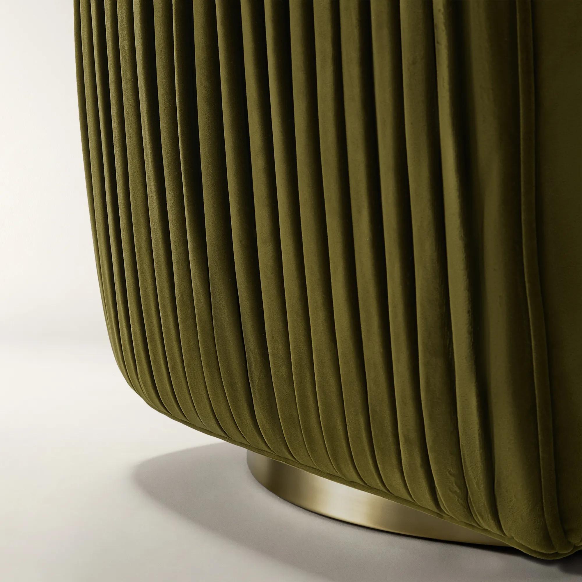 Lyssa Pleated Deep Olive Velvet Swivel Accent Chair