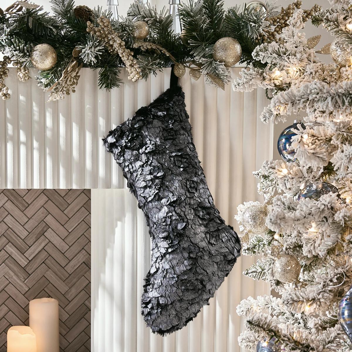 Celeste Metallic Faux Fur Stocking - Graphite