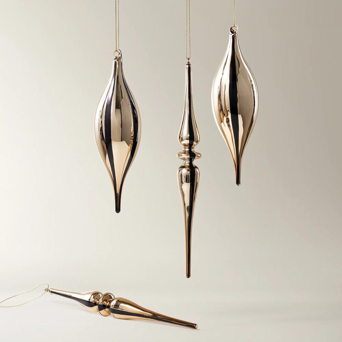 Gold Stripe Finial Ornament - Set of 4
