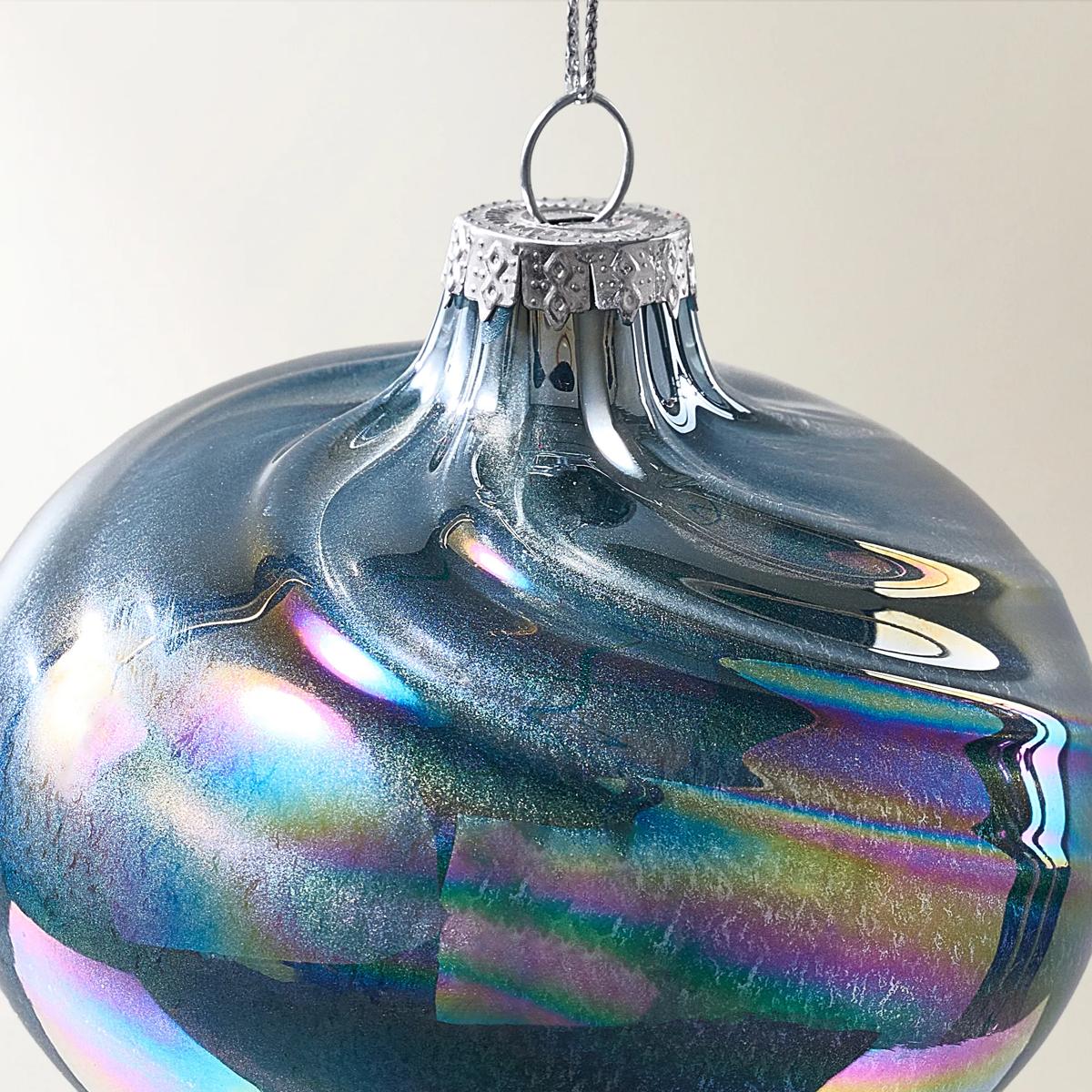 Iridescent Black Glass Ornament - Set of 6