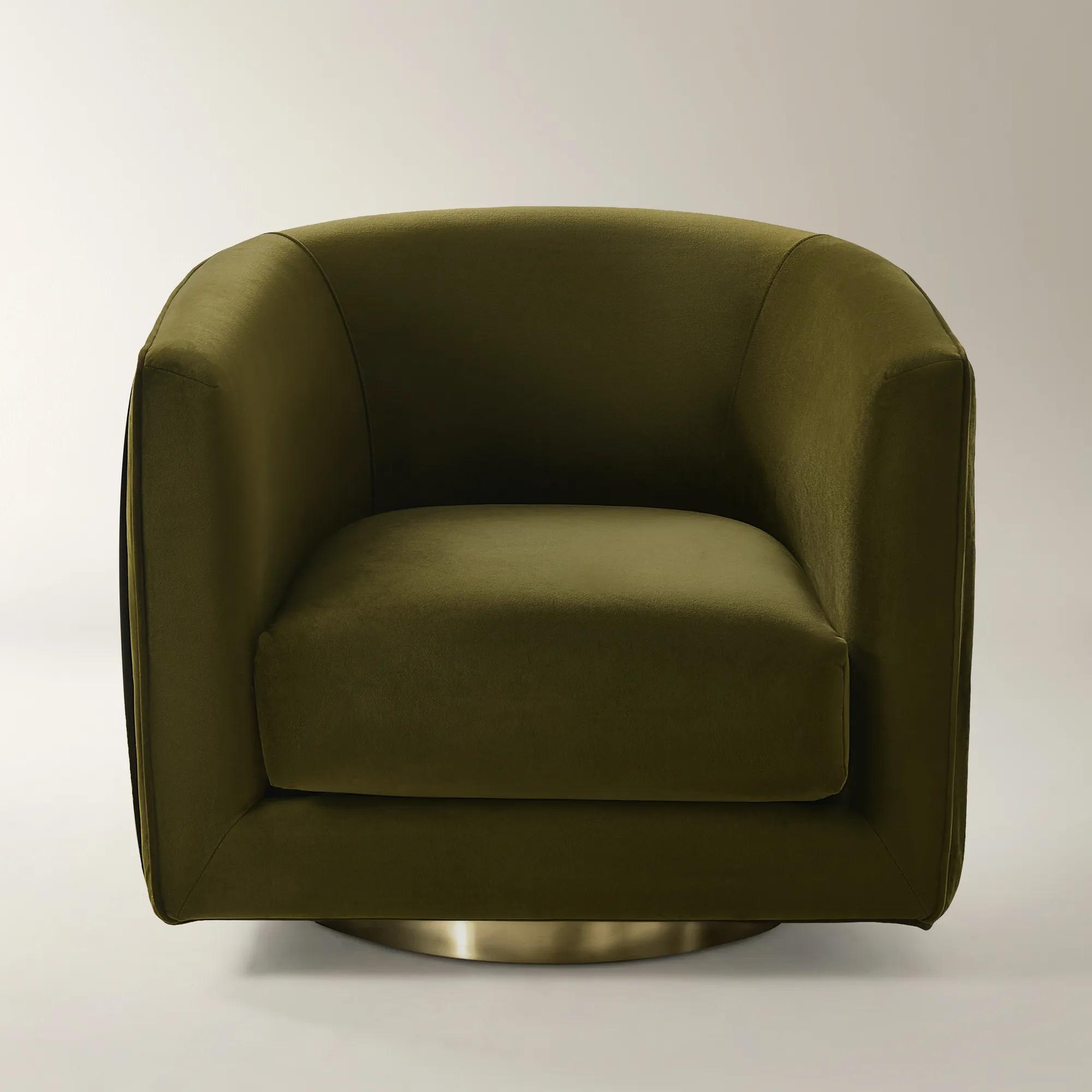 Lyssa Pleated Deep Olive Velvet Swivel Accent Chair