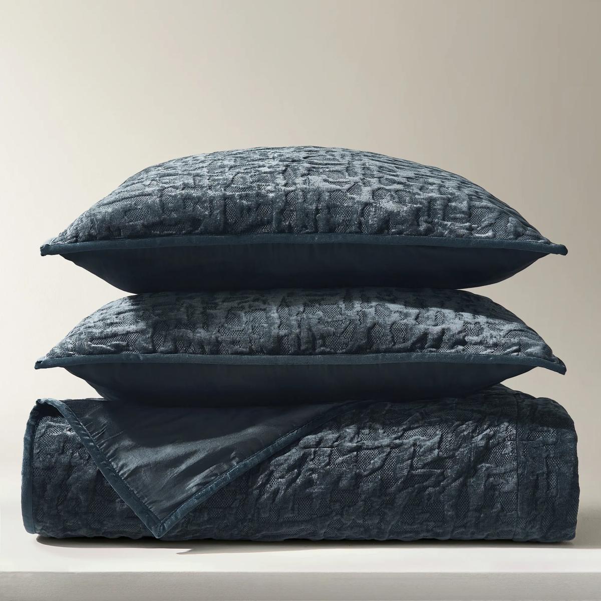 Madera Velvet Coverlet Set - Midnight Blue