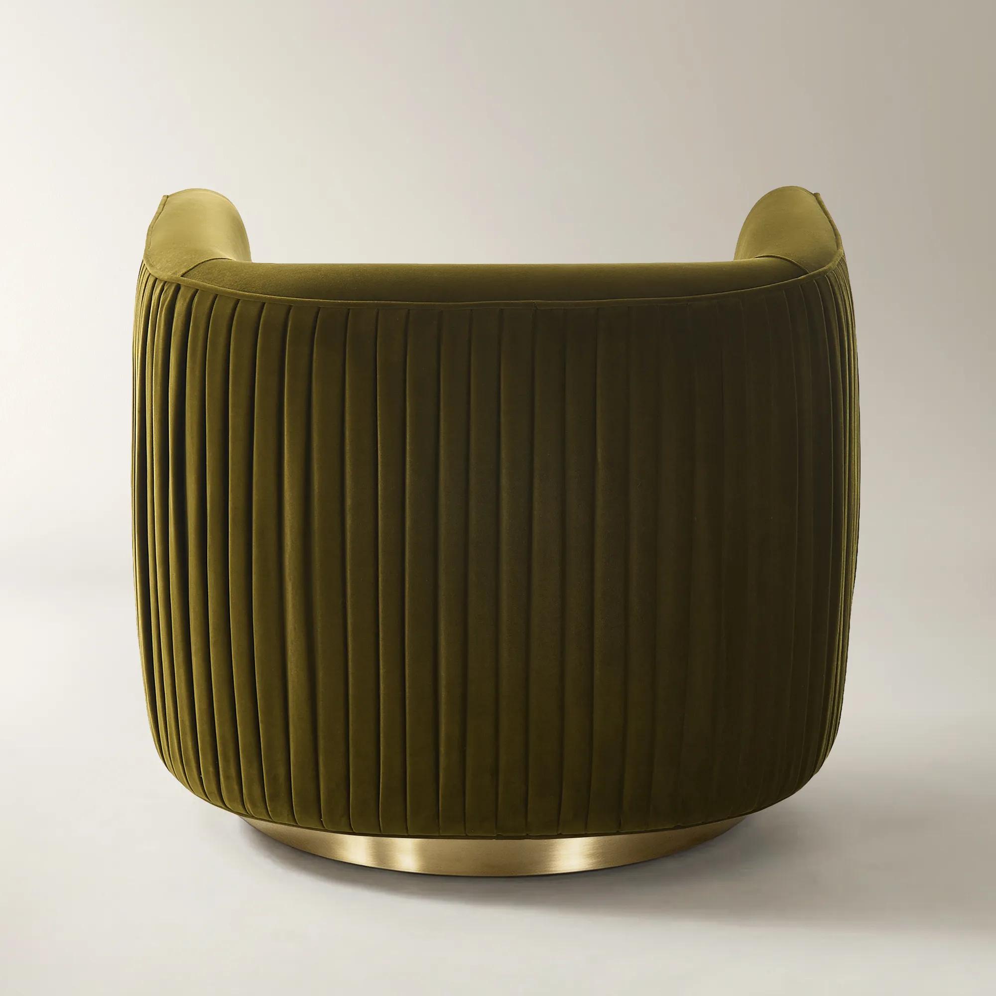 Lyssa Pleated Deep Olive Velvet Swivel Accent Chair