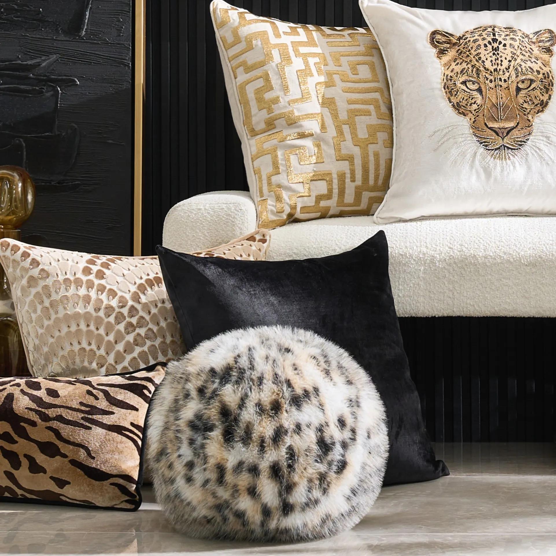 Spotted Faux Fur Ball Pillow 12"