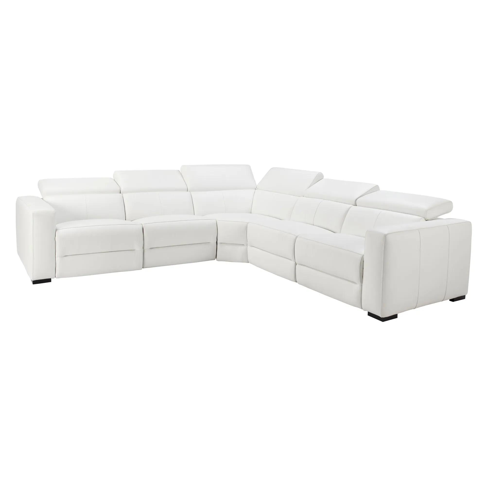 Verona 5-Piece Reclining White Leather Sectional Sofa