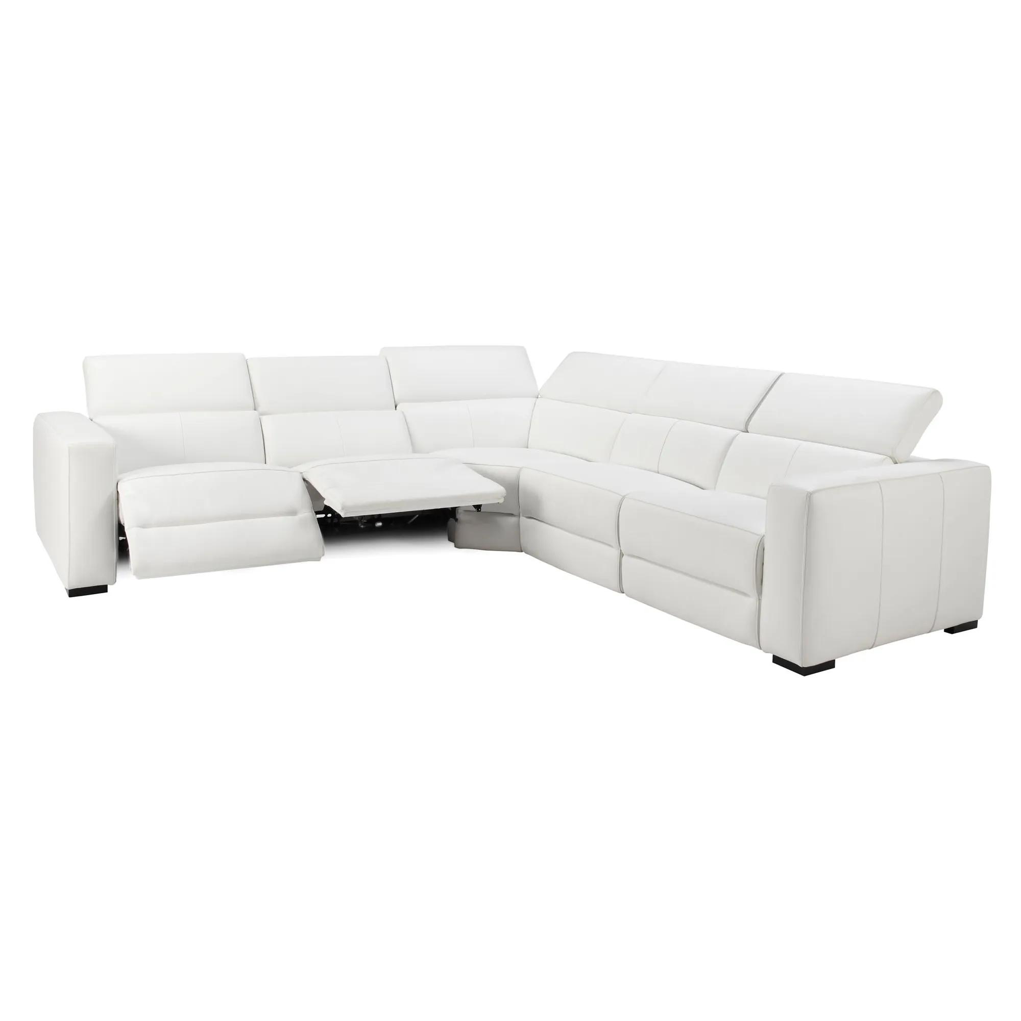 Verona 5-Piece Reclining White Leather Sectional Sofa