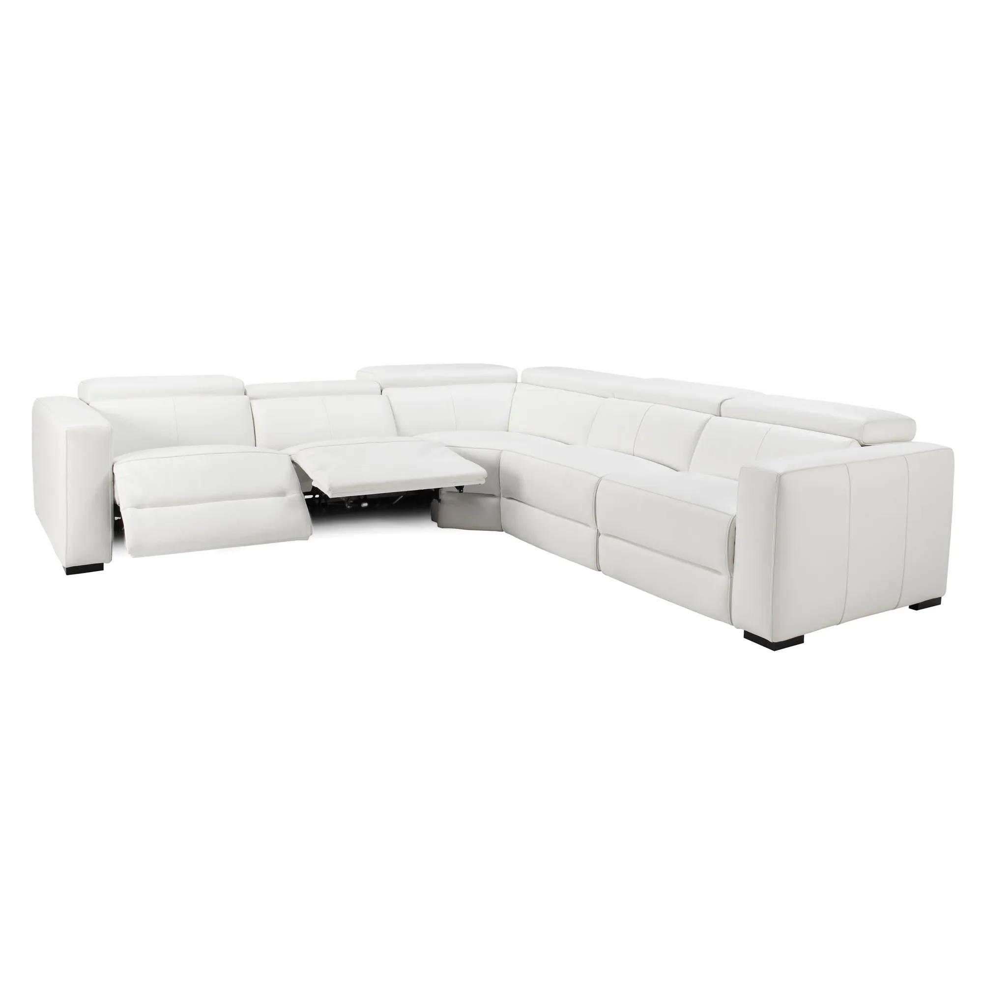 Verona 5-Piece Reclining White Leather Sectional Sofa