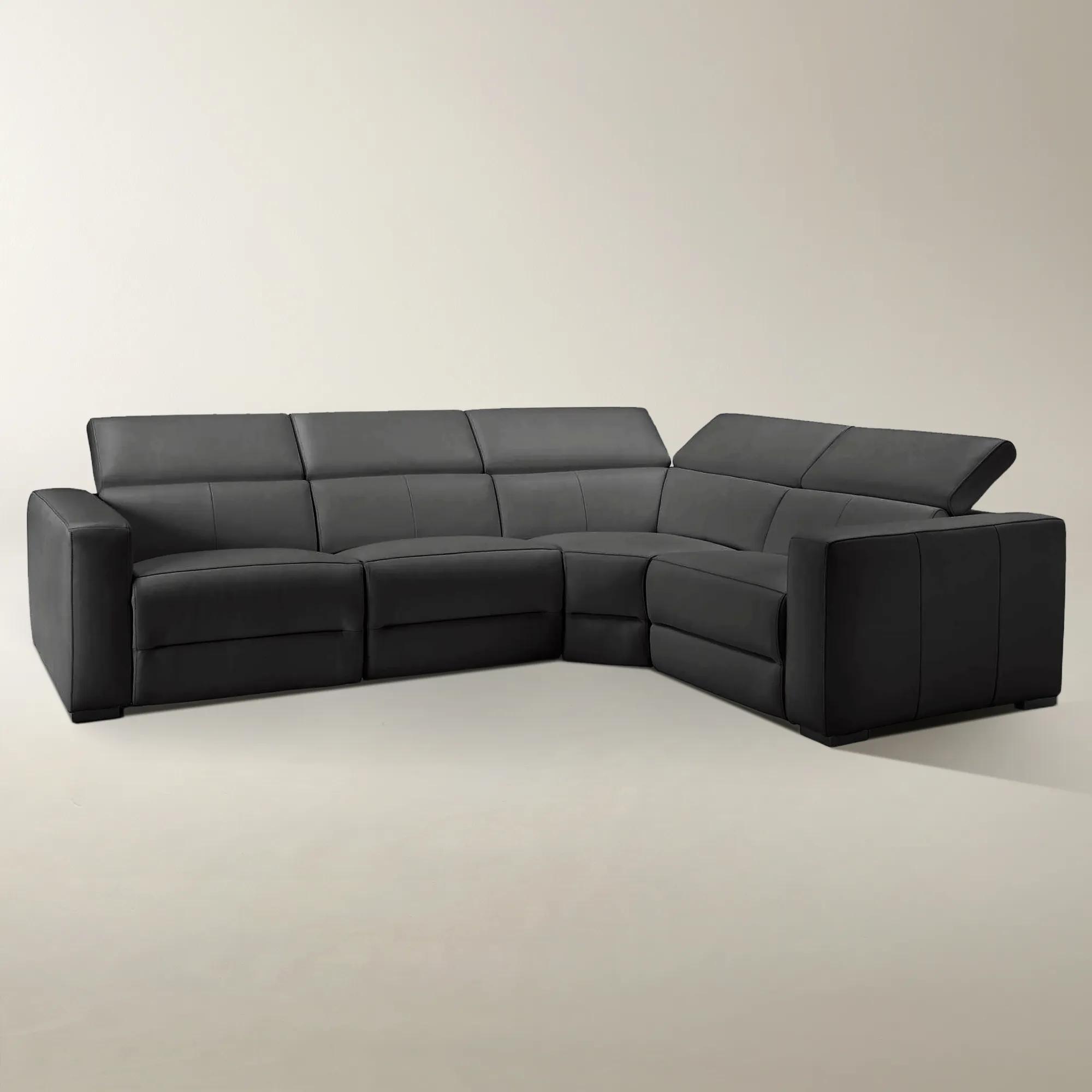 Gray leather sectional with corner chaise and extended recline pad