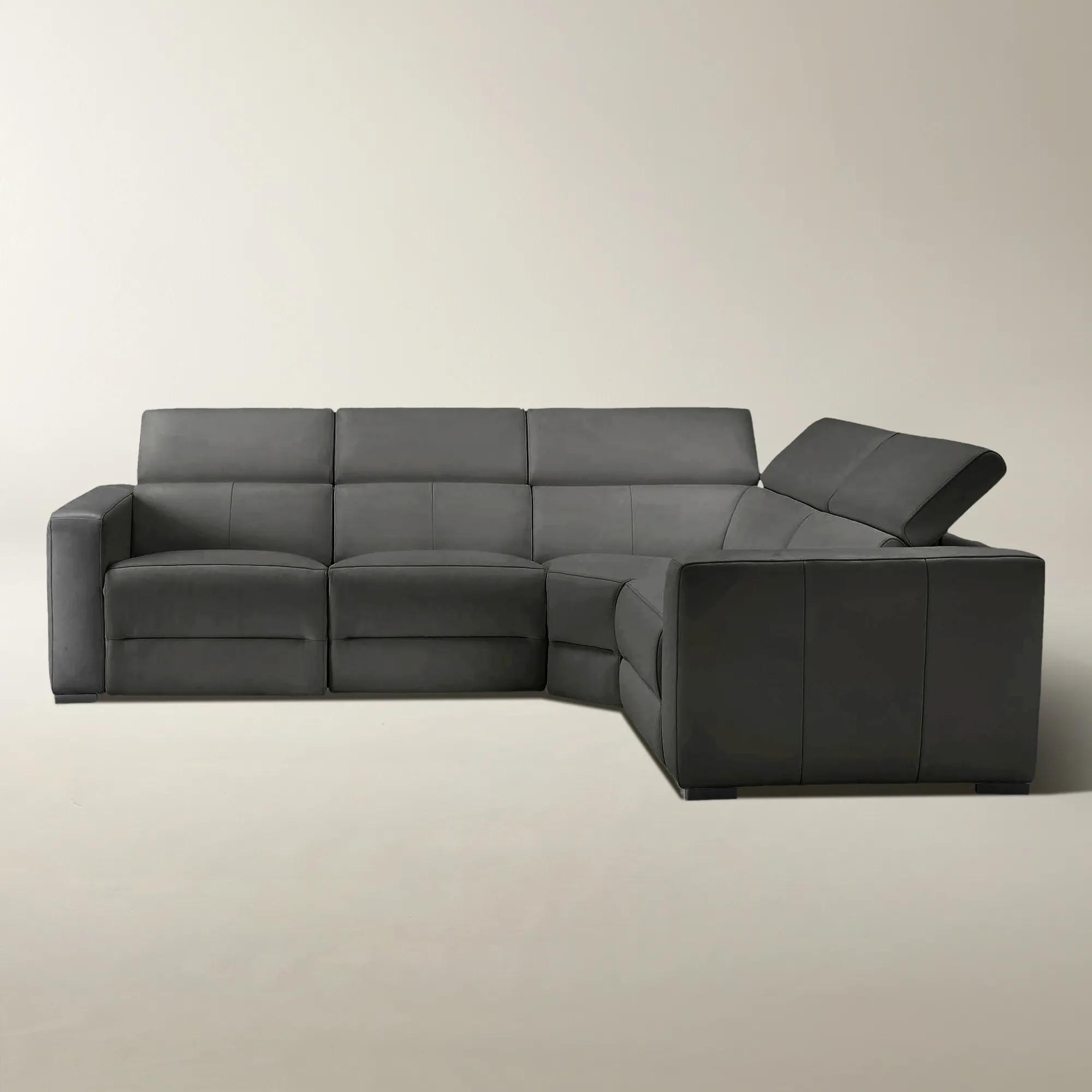 Gray power reclining sectional with chaise and segmented cushions