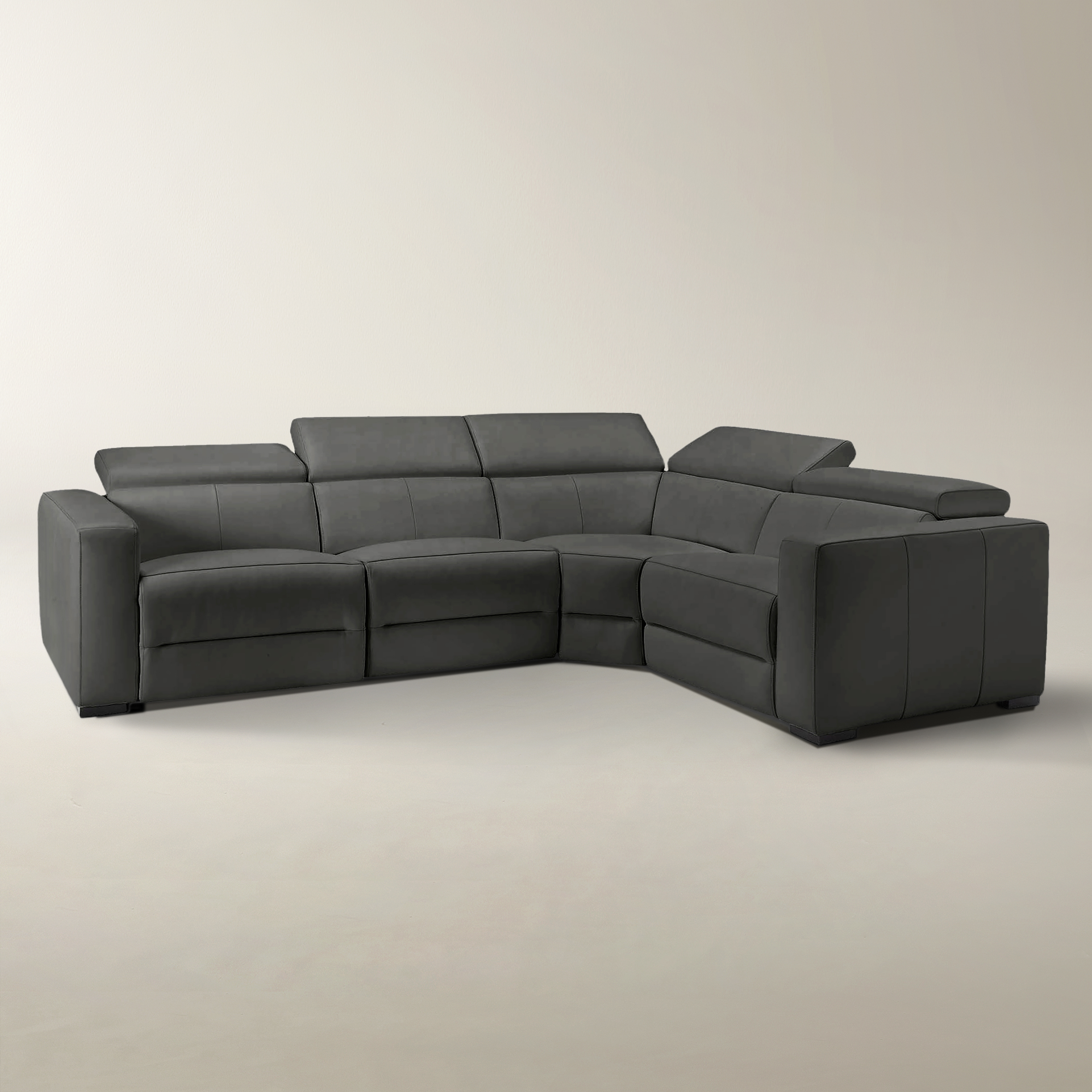Gray power reclining sectional with corner chaise and track arms
