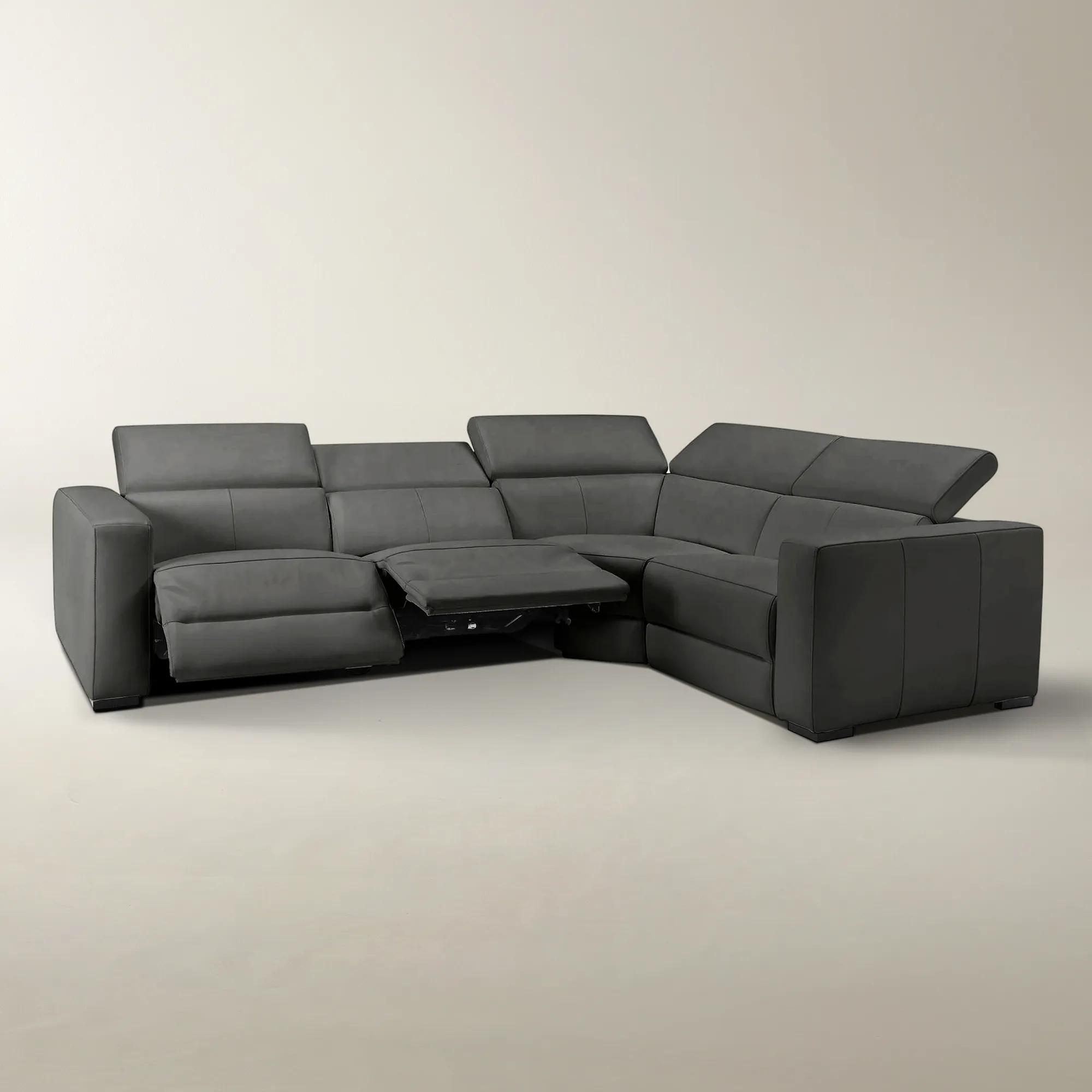 Gray power reclining sectional with footrests extended