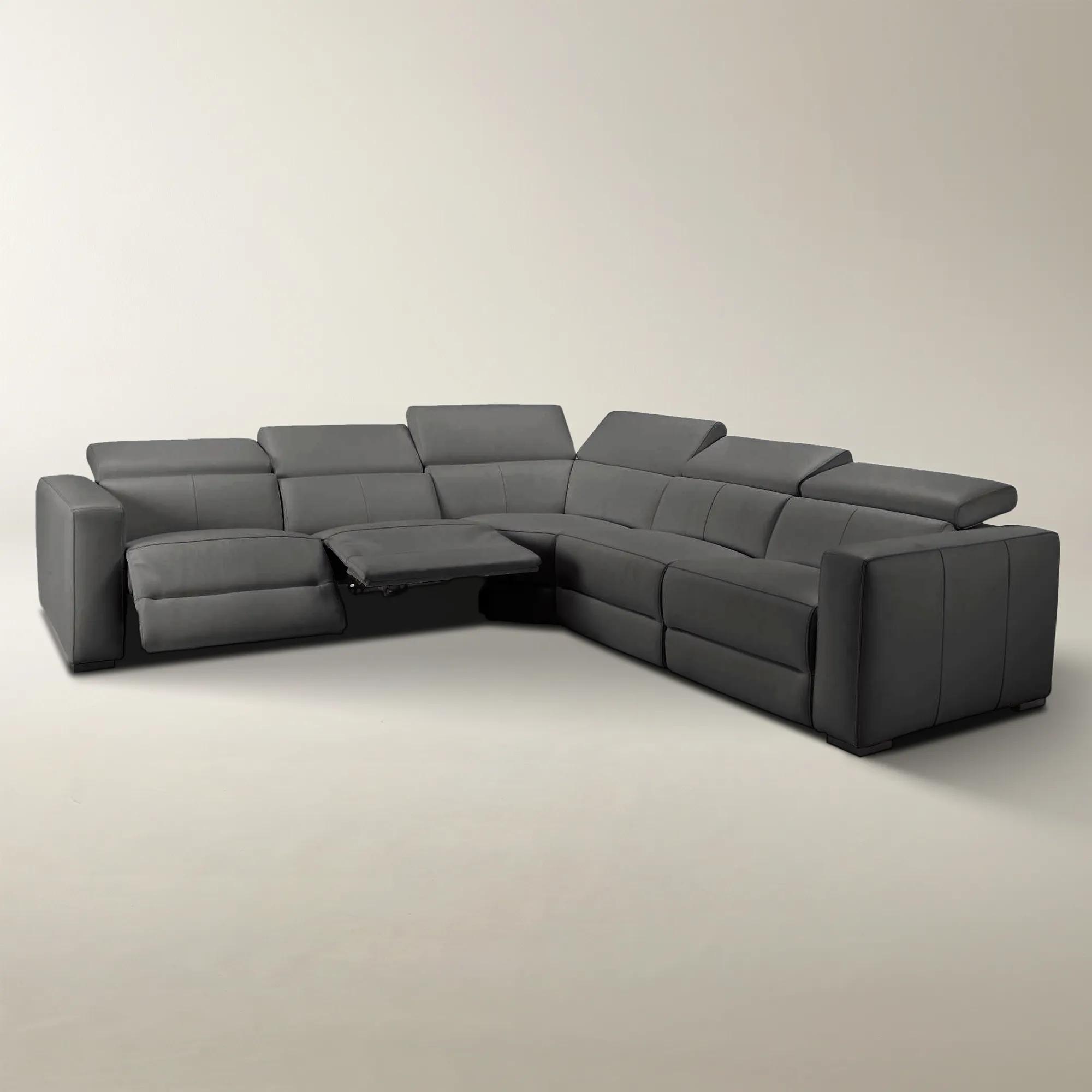 Verona 5-Piece L-Shaped Reclining Charcoal Leather Sectional